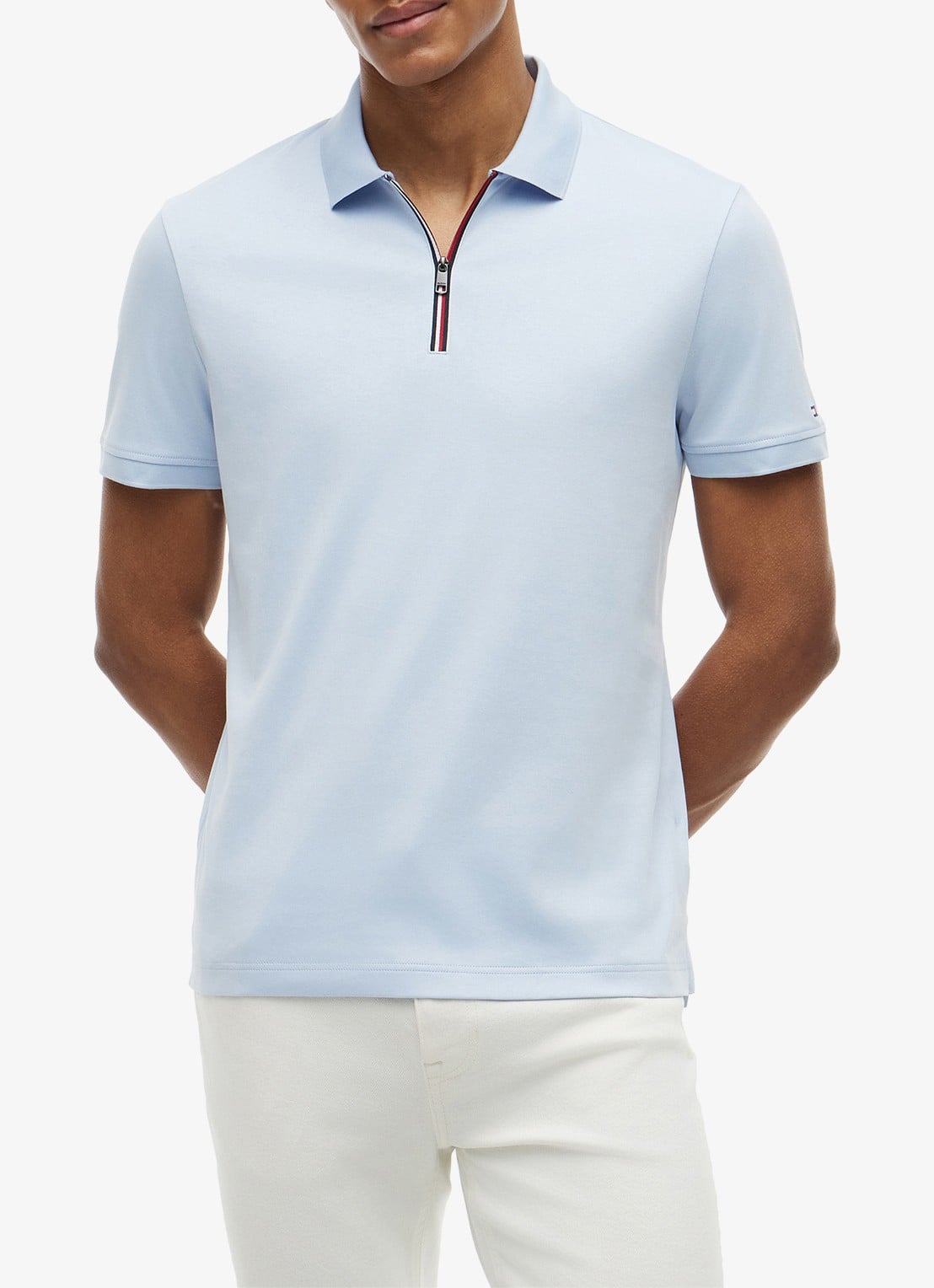 Tommy Hilfiger Regular fit polo met halve rits - detail 4 lichtblauw