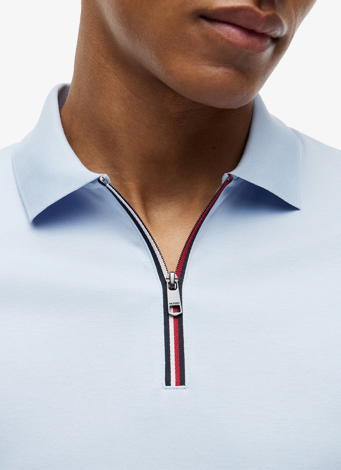 Tommy Hilfiger Regular fit polo met halve rits - detail 5 lichtblauw