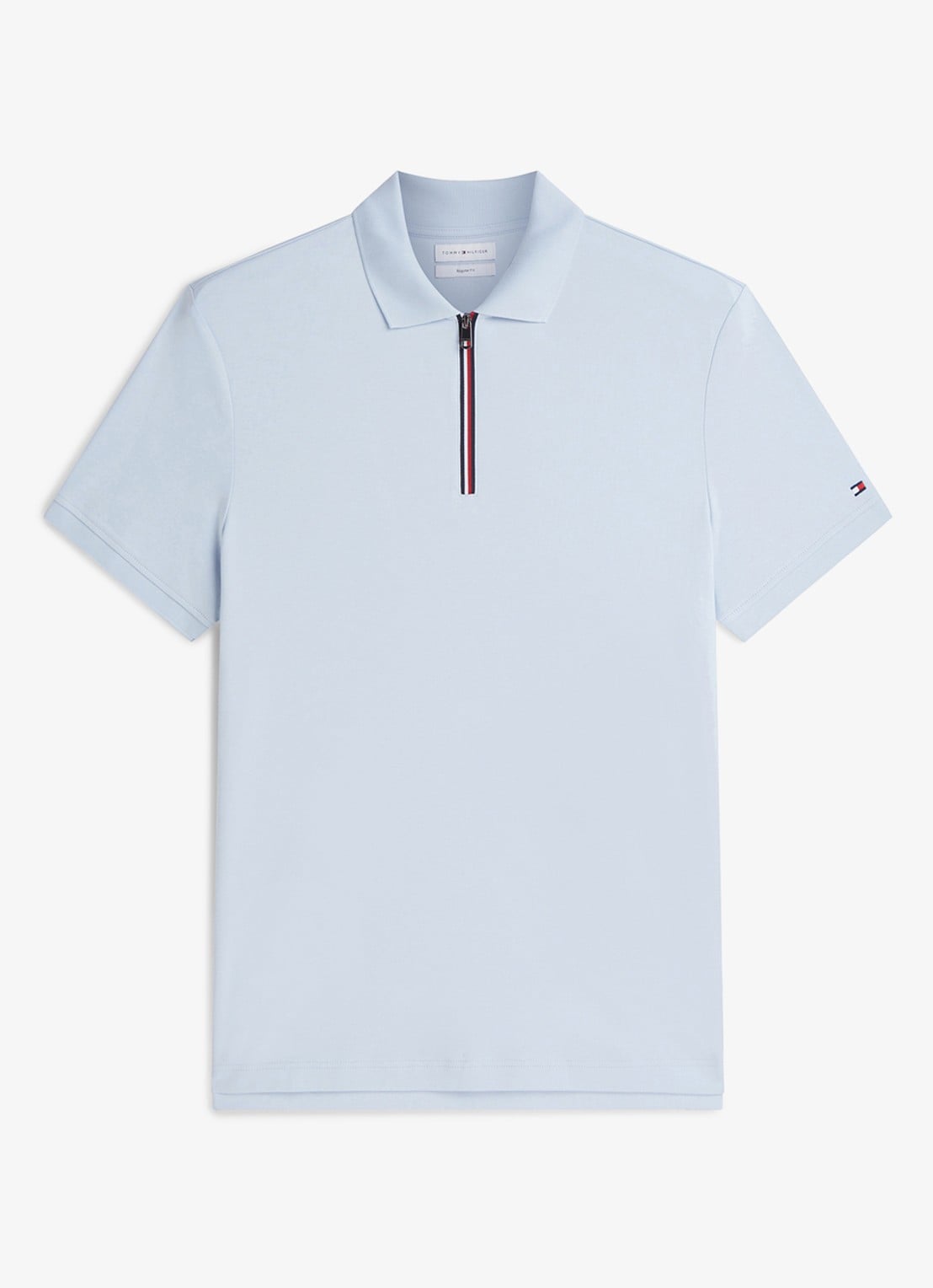 Tommy Hilfiger Regular fit polo met halve rits - voorkant lichtblauw