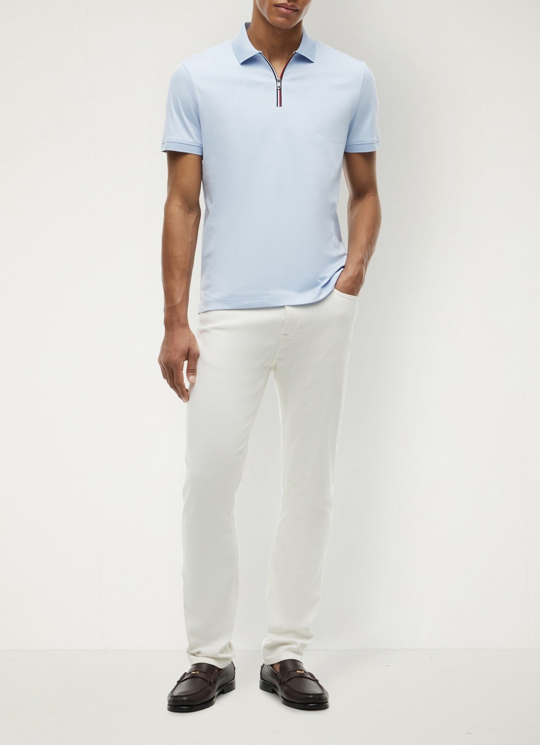 Tommy Hilfiger Regular fit polo met halve rits - voorkant 2 lichtblauw