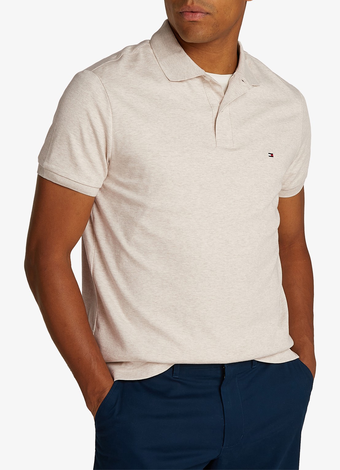 Tommy Hilfiger Regular fit polo met logo - detail 3 heathered oatmilk-hgf / beige