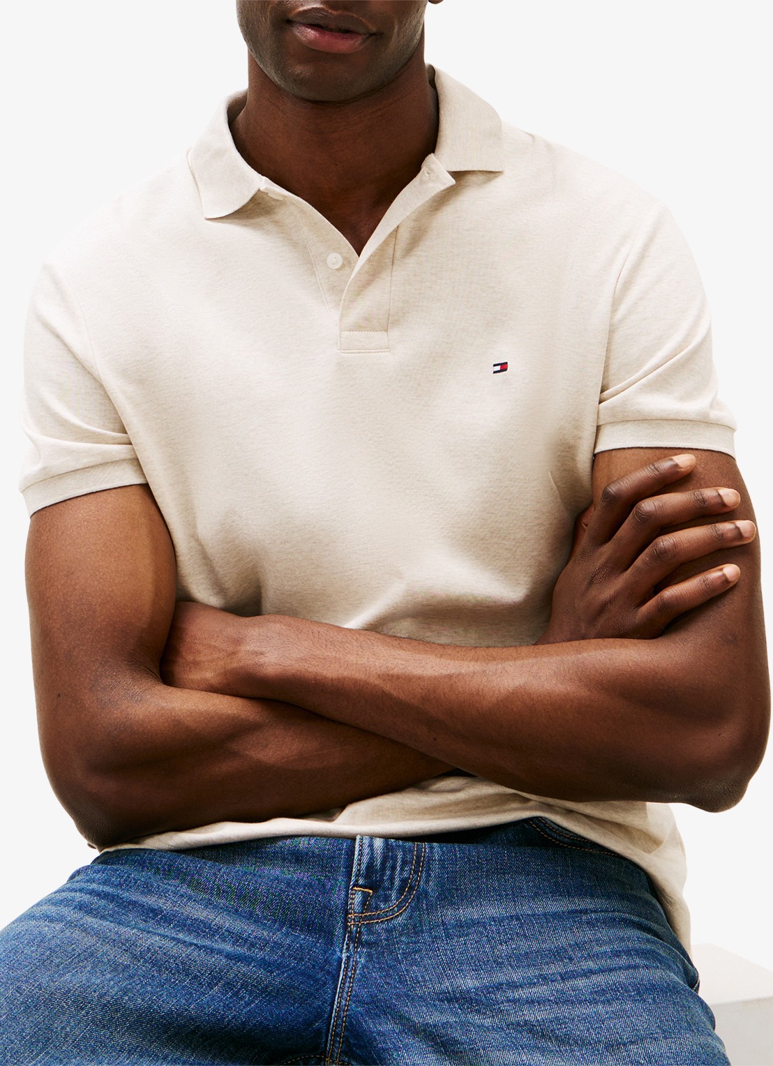 Tommy Hilfiger Regular fit polo met logo - detail 4 heathered oatmilk-hgf / beige