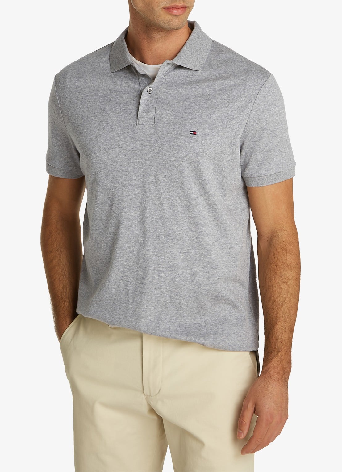 Tommy Hilfiger Regular fit polo met logo - detail 3 medium grey heather-p91 / grijs