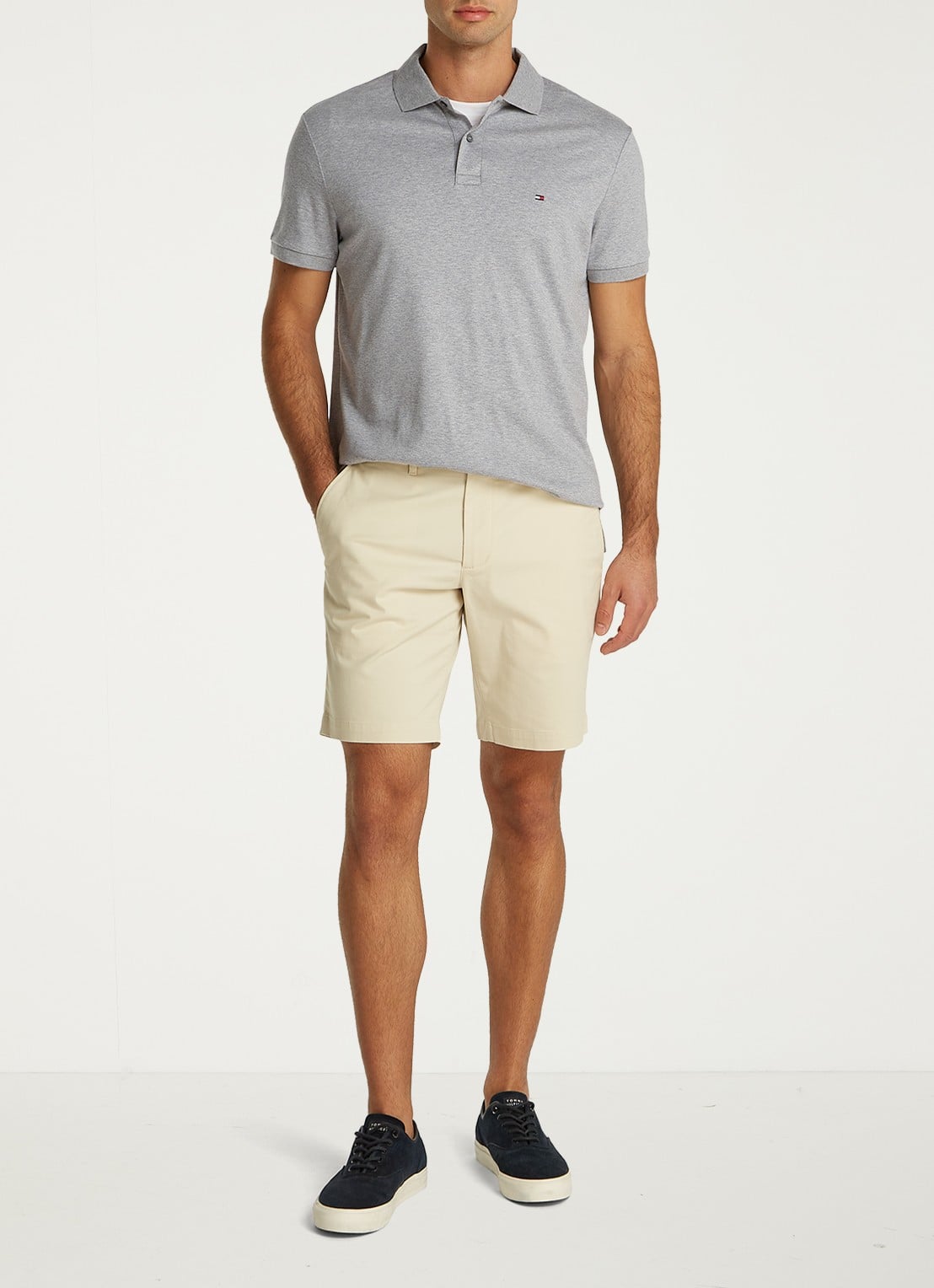 Tommy Hilfiger Regular fit polo met logo - voorkant 2 medium grey heather-p91 / grijs