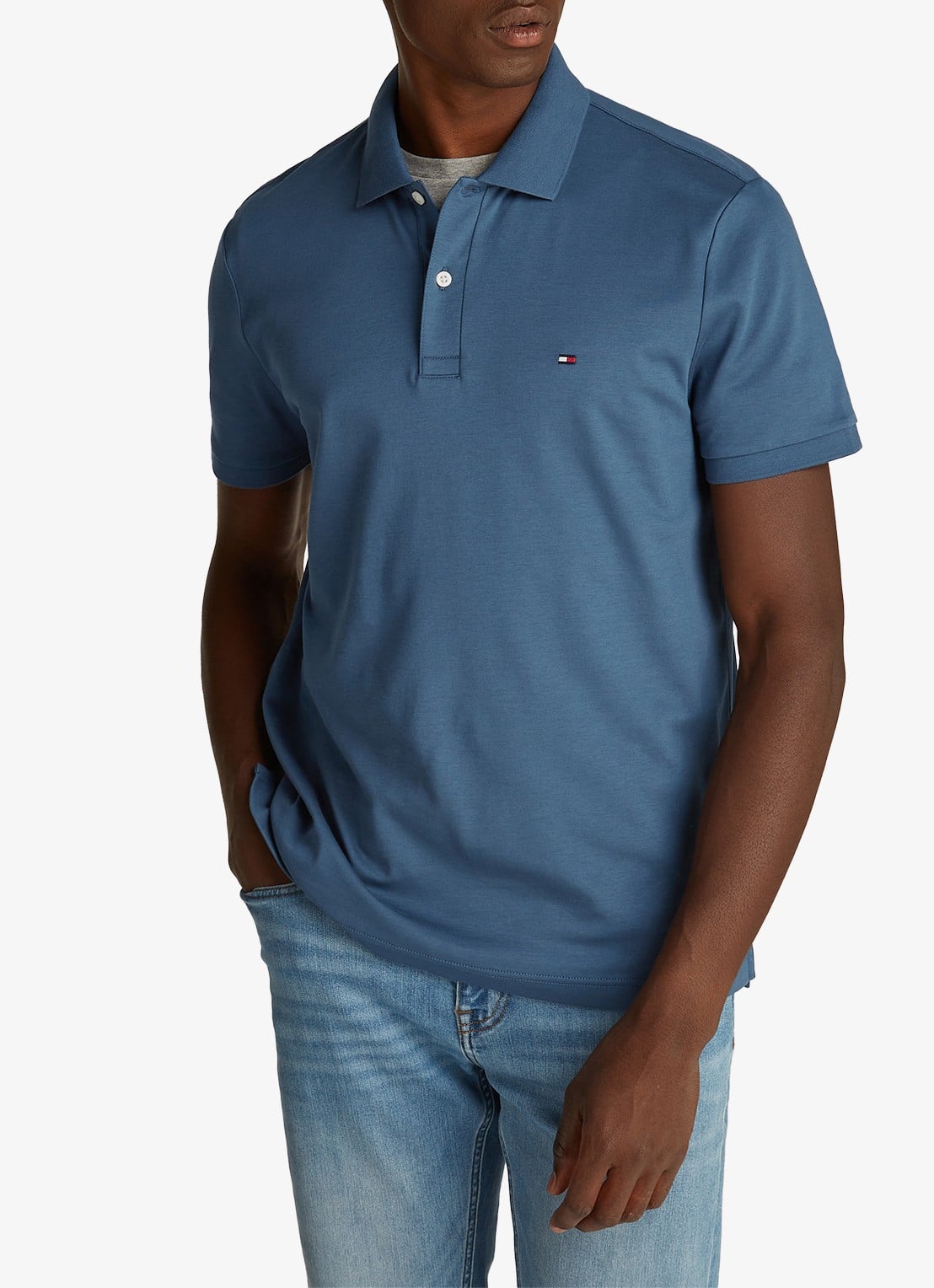 Tommy Hilfiger Regular fit polo met logo - detail 3 staalblauw