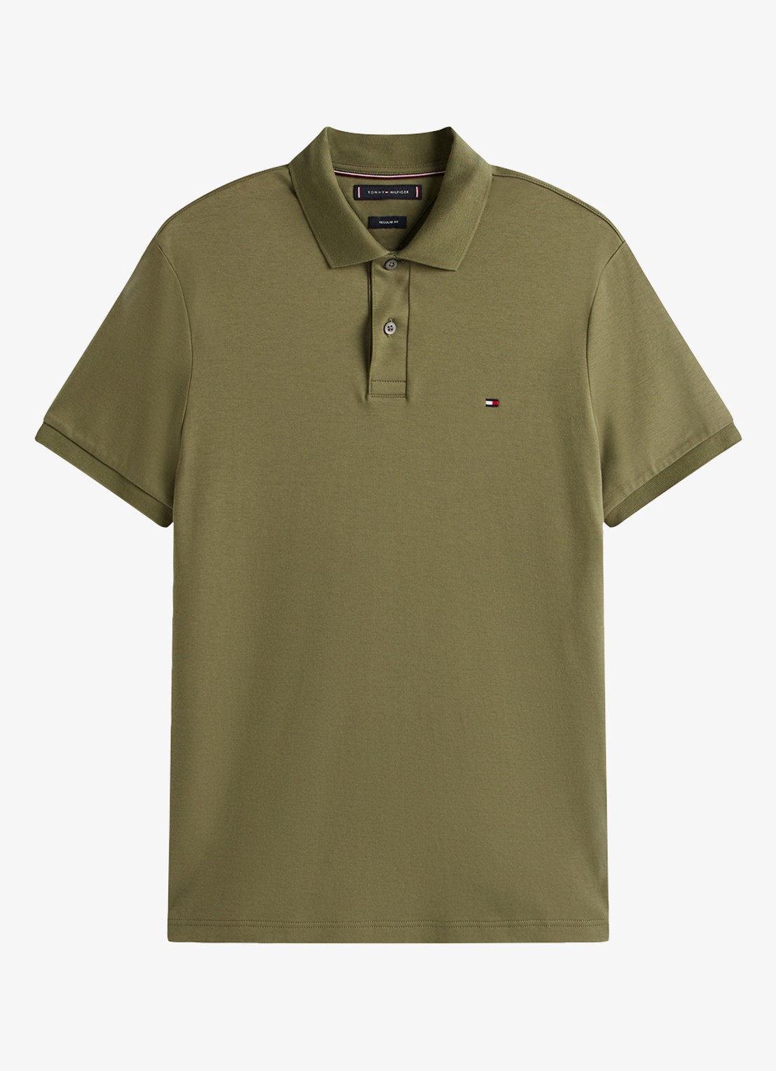 Tommy Hilfiger Regular fit polo met logo - voorkant battle green-pli / groen