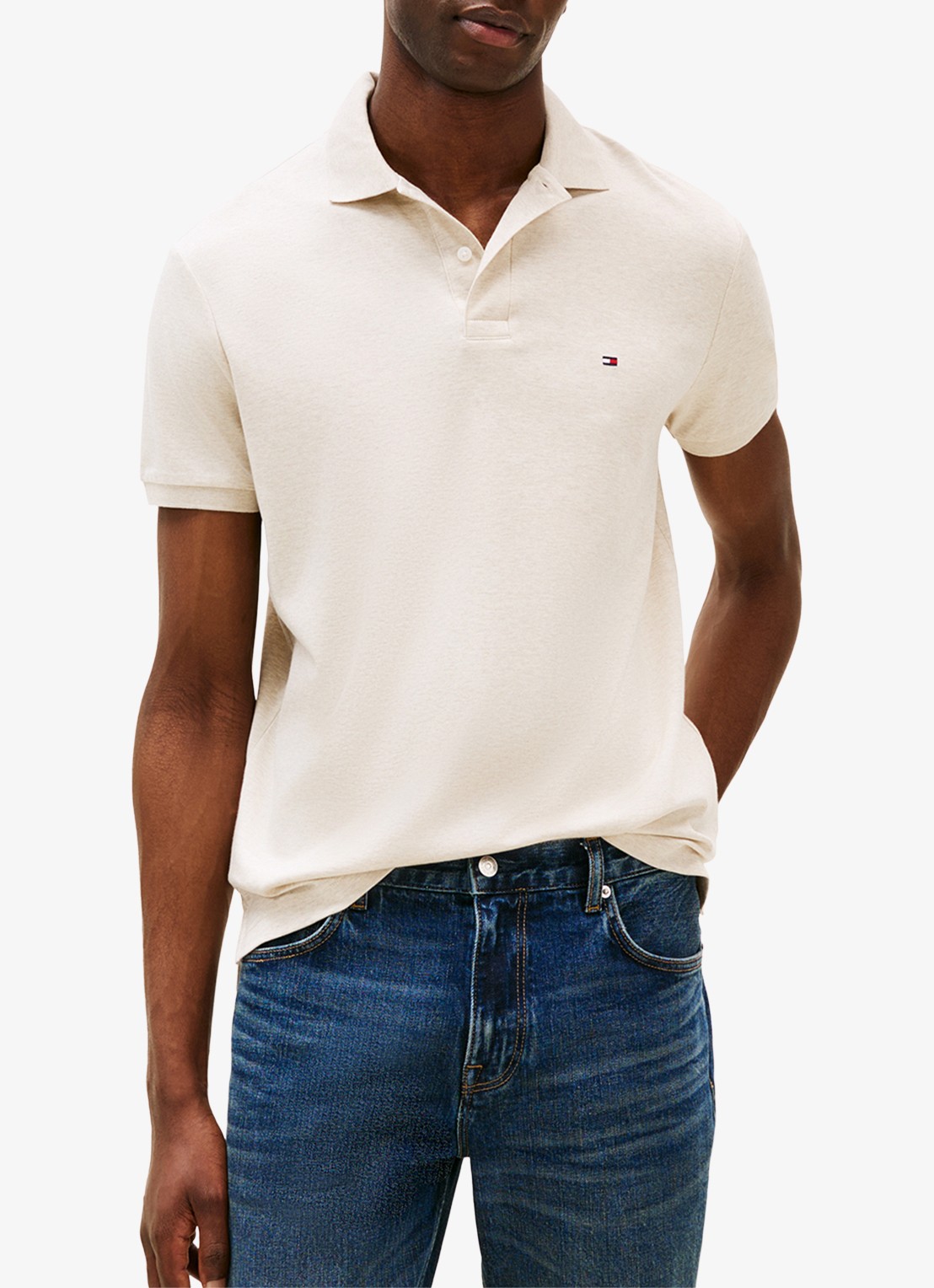 Tommy Hilfiger Regular fit polo met logo - detail creme