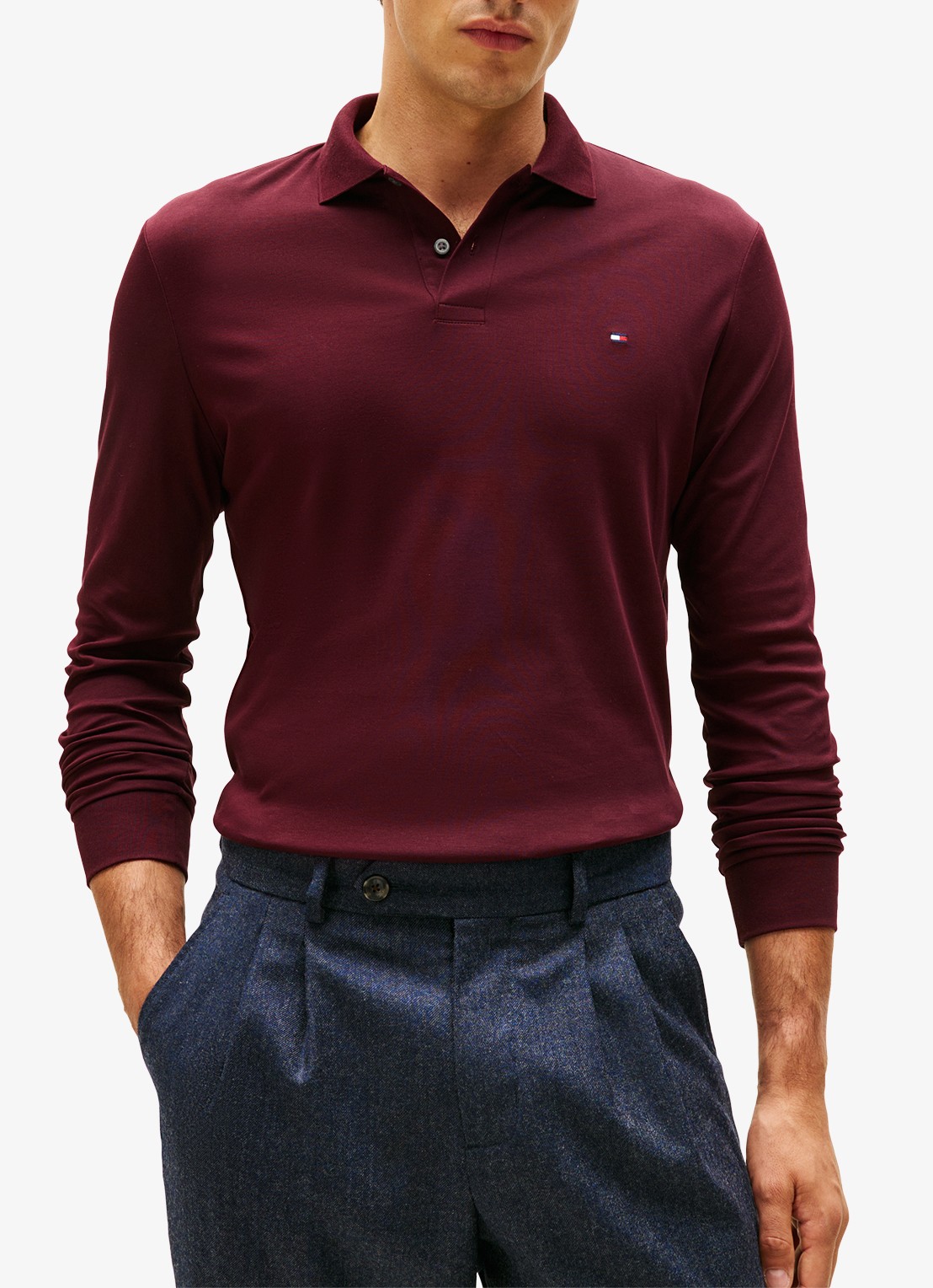 Tommy Hilfiger Regular fit polo met logo - detail 3 bordeauxrood