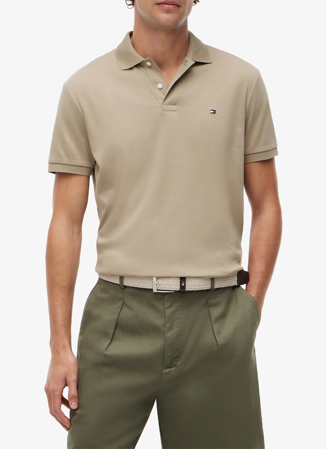 Tommy Hilfiger Regular fit polo met logo - detail donkerbeige