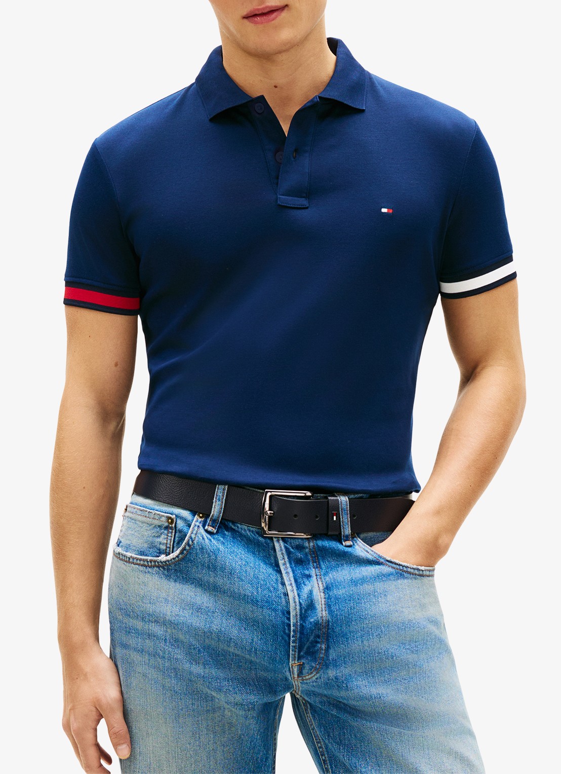 Tommy Hilfiger Regular fit polo met logo - detail donkerblauw
