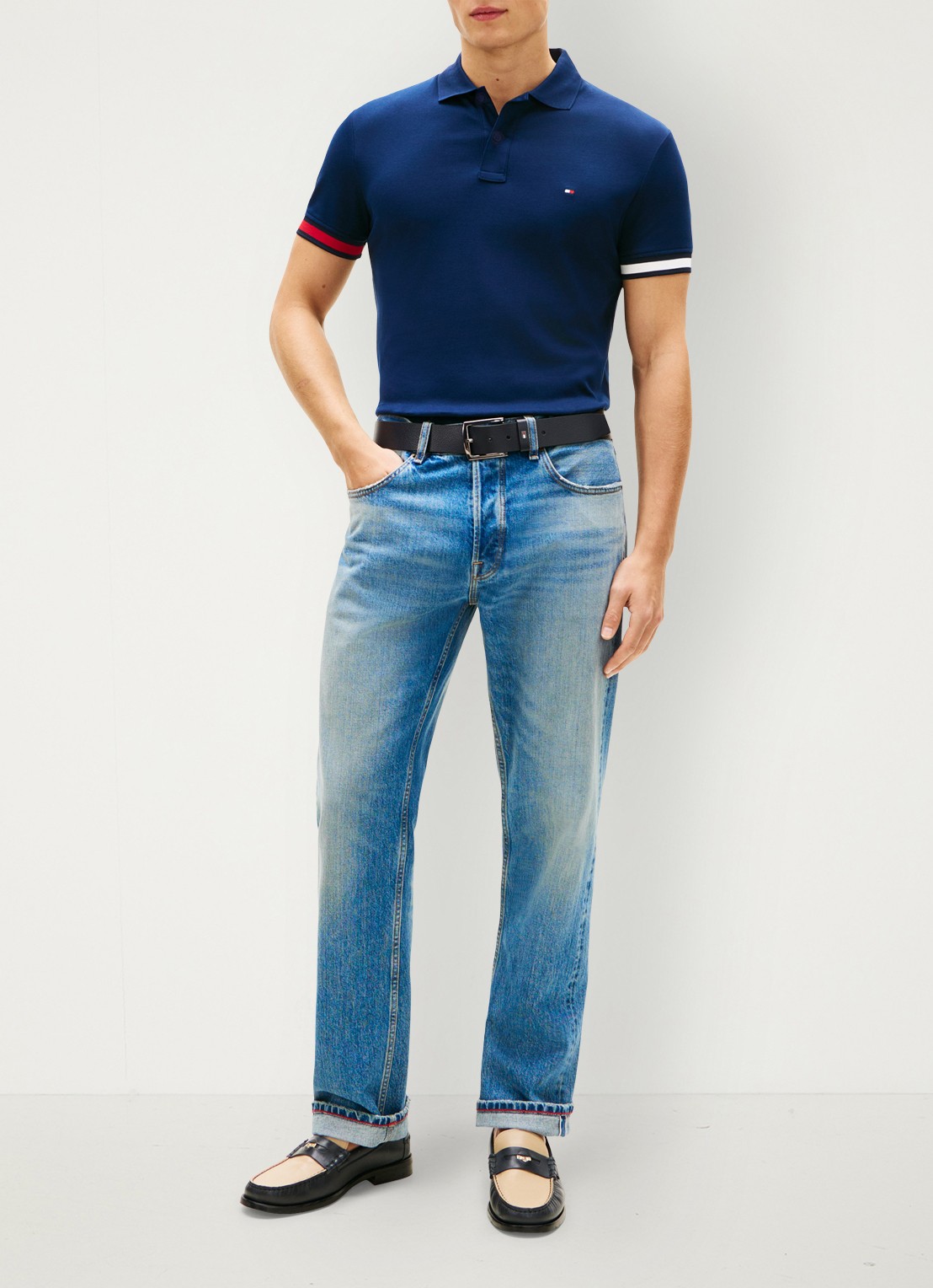 Tommy Hilfiger Regular fit polo met logo - voorkant 5 donkerblauw