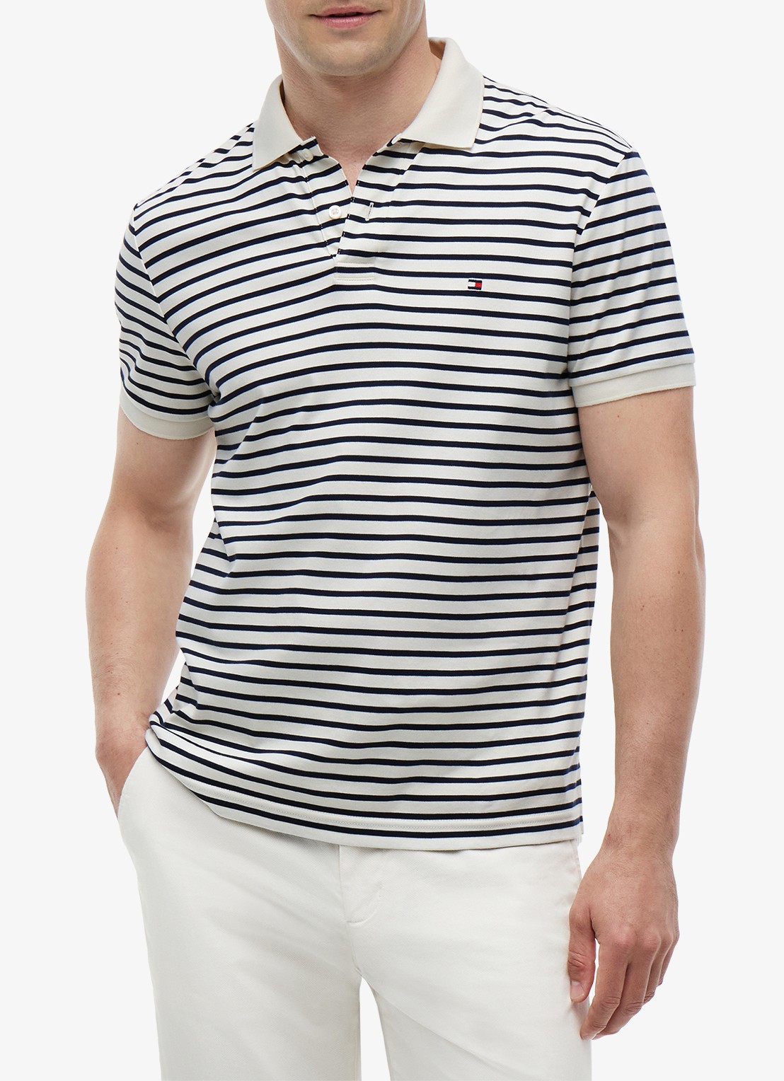 Tommy Hilfiger Regular fit polo met logo - detail 4 ivory petal / navy blue-0fa / blauw