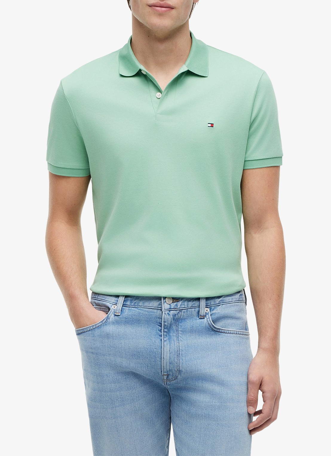 Tommy Hilfiger Regular fit polo met logo - detail cut grass-l1a / groen
