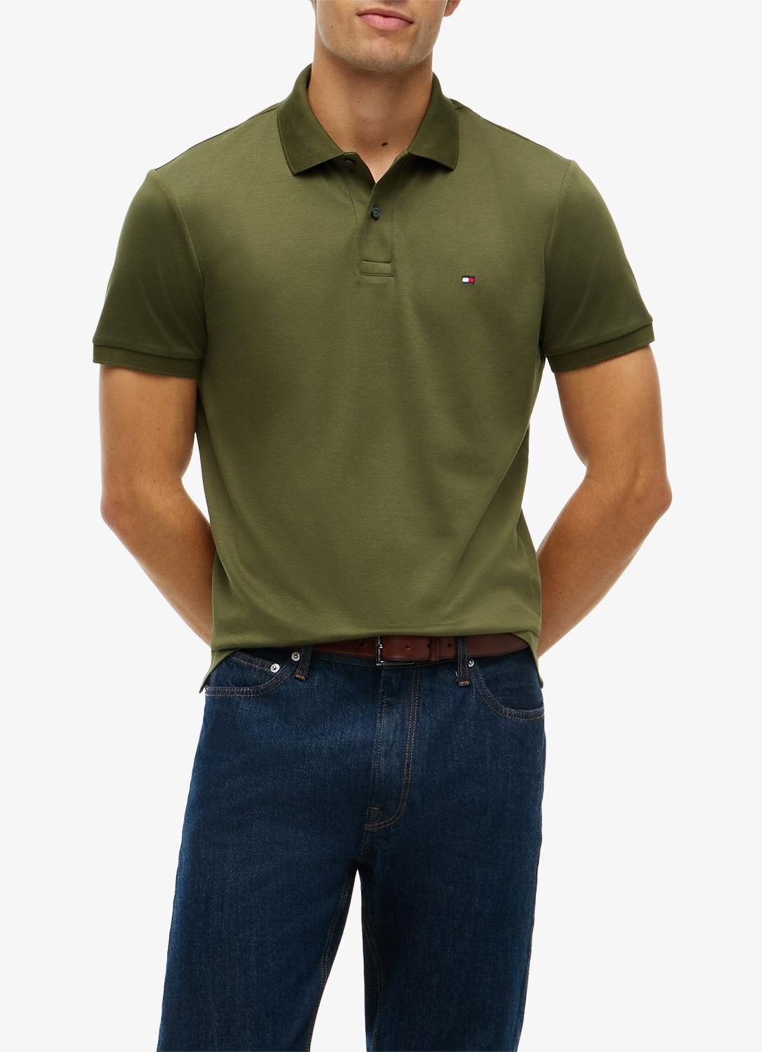 Tommy Hilfiger Regular fit polo met logo - detail huntsman green-mt1 / groen