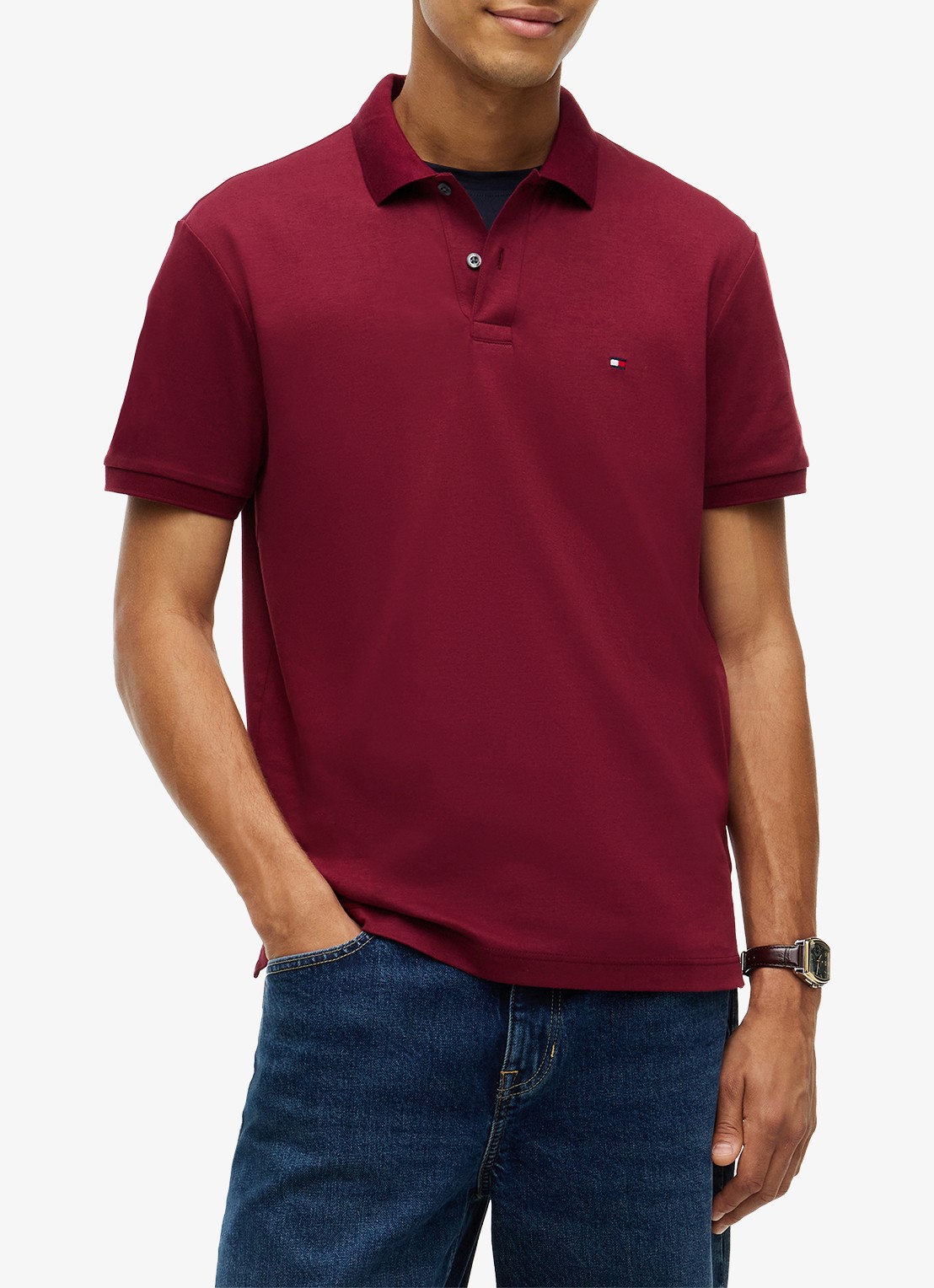 Tommy Hilfiger Regular fit polo met logo - detail burgundy-vlp / rood