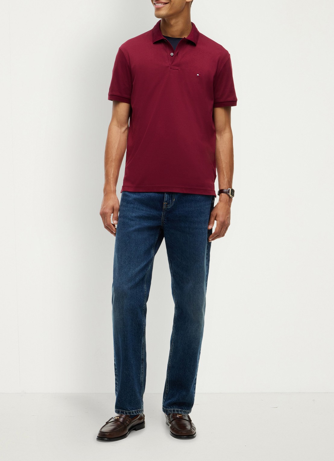 Tommy Hilfiger Regular fit polo met logo - voorkant 5 burgundy-vlp / rood