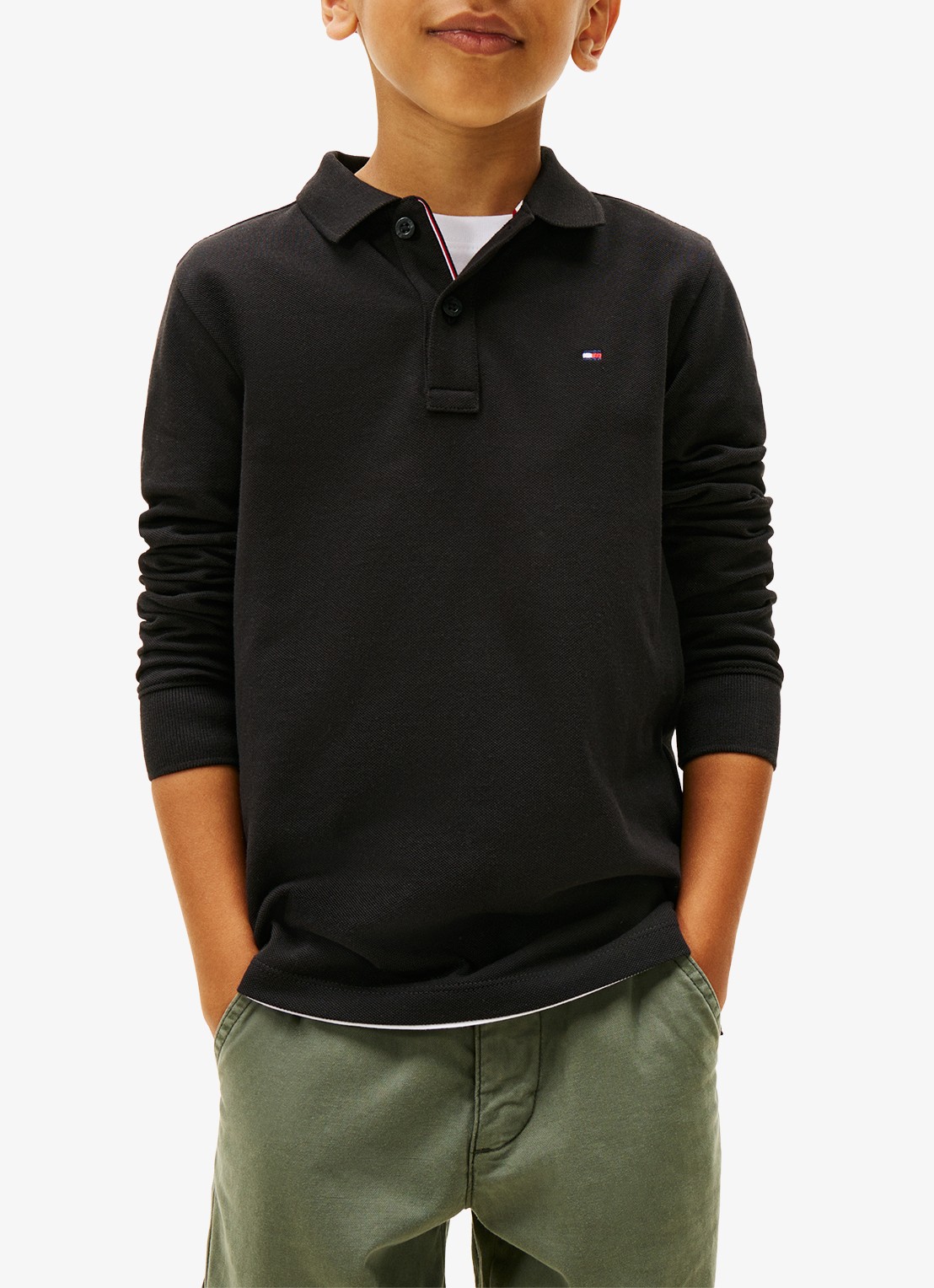 Tommy Hilfiger Regular fit polo met logo - detail zwart