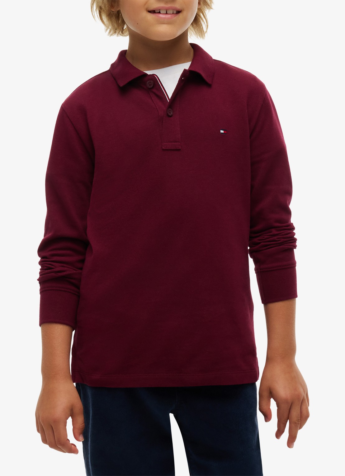 Tommy Hilfiger Regular fit polo met logo - detail bordeauxrood