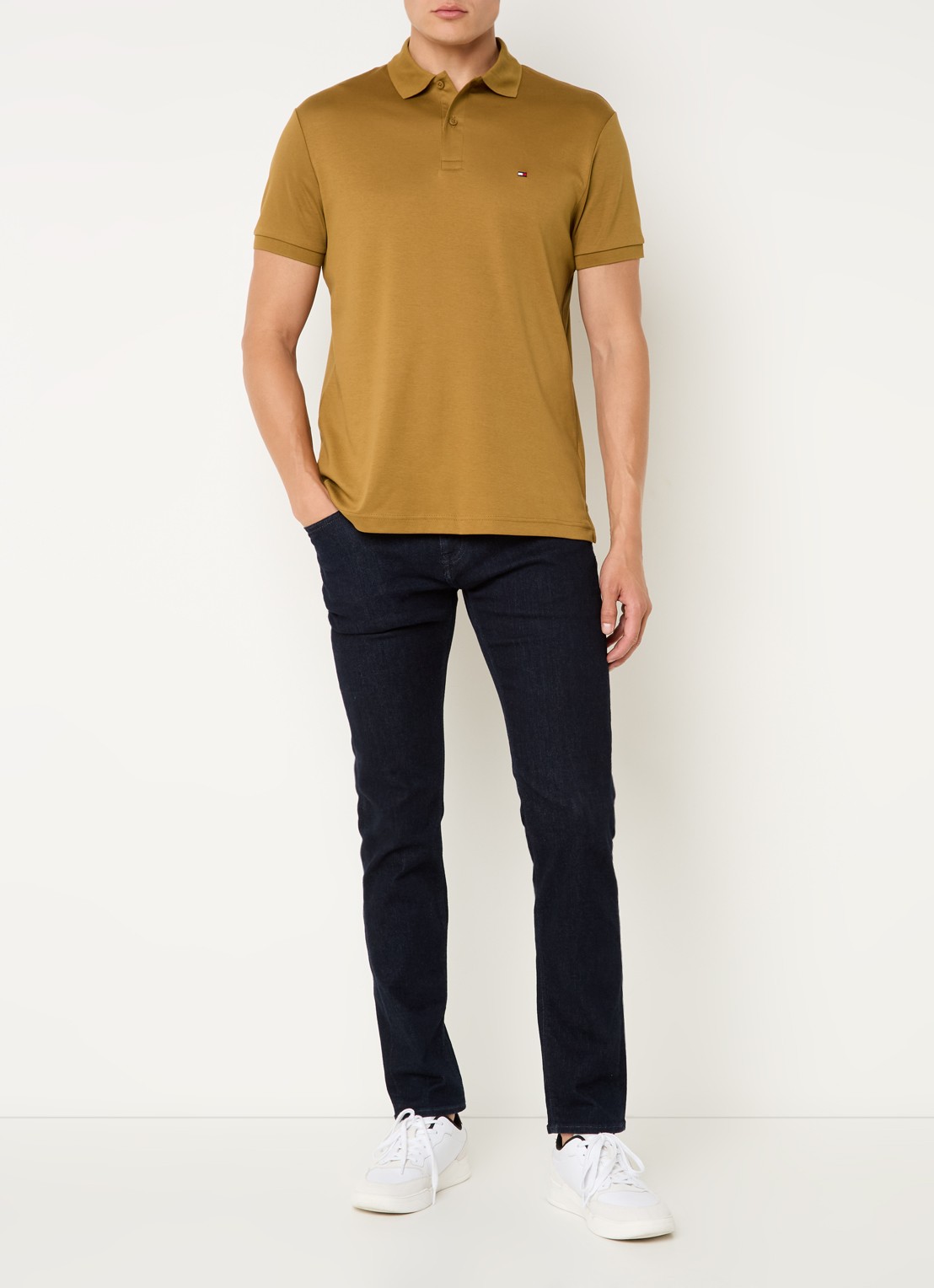 Tommy Hilfiger Regular fit polo met logoborduring - voorkant 2 okergeel