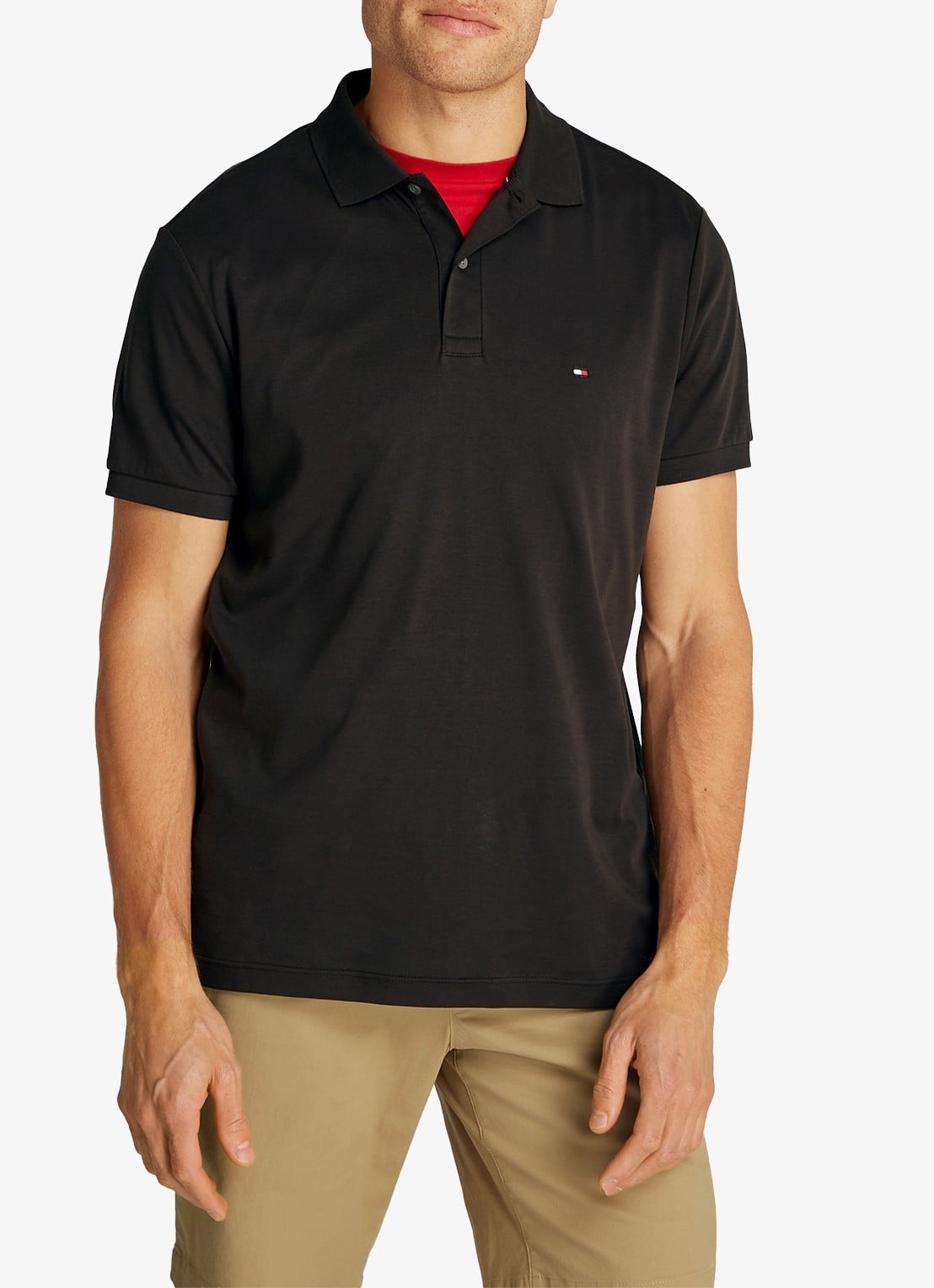 Tommy Hilfiger Regular fit polo met logoborduring - detail 4 zwart