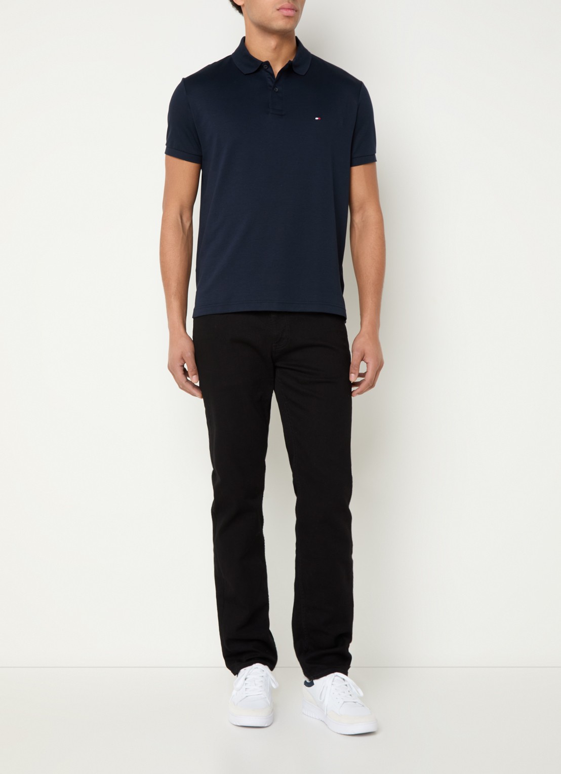 Tommy Hilfiger Regular fit polo met logoborduring - voorkant 2 donkerblauw