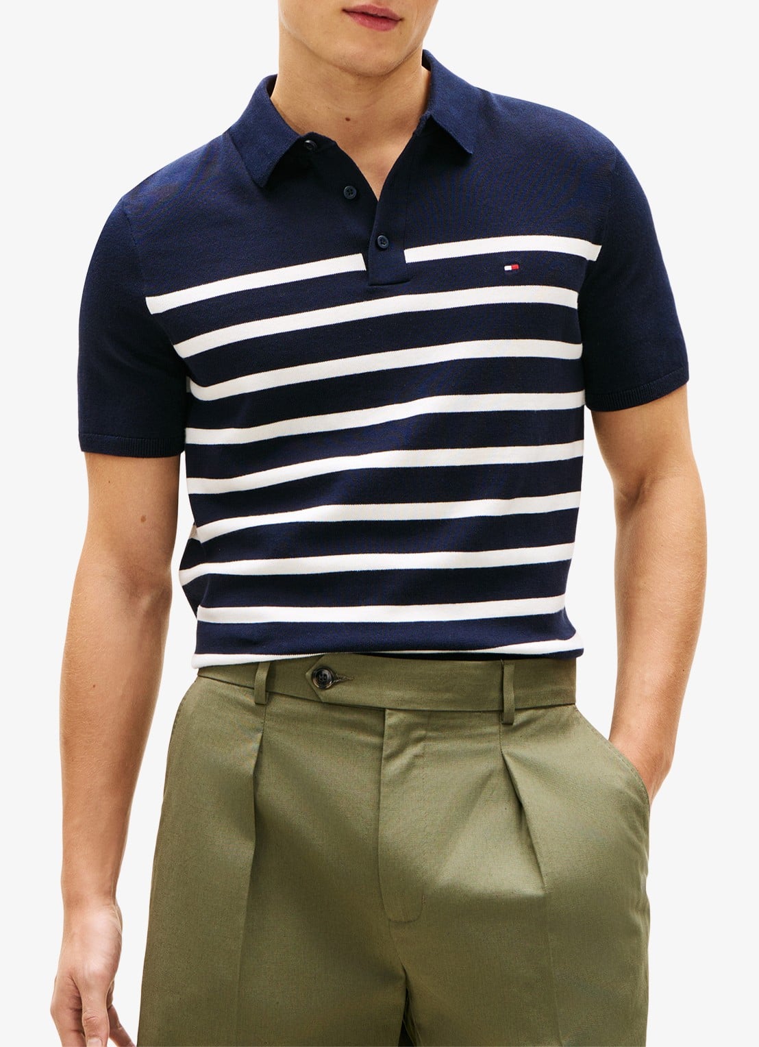 Tommy Hilfiger Regular fit polo met logoborduring - detail donkerblauw