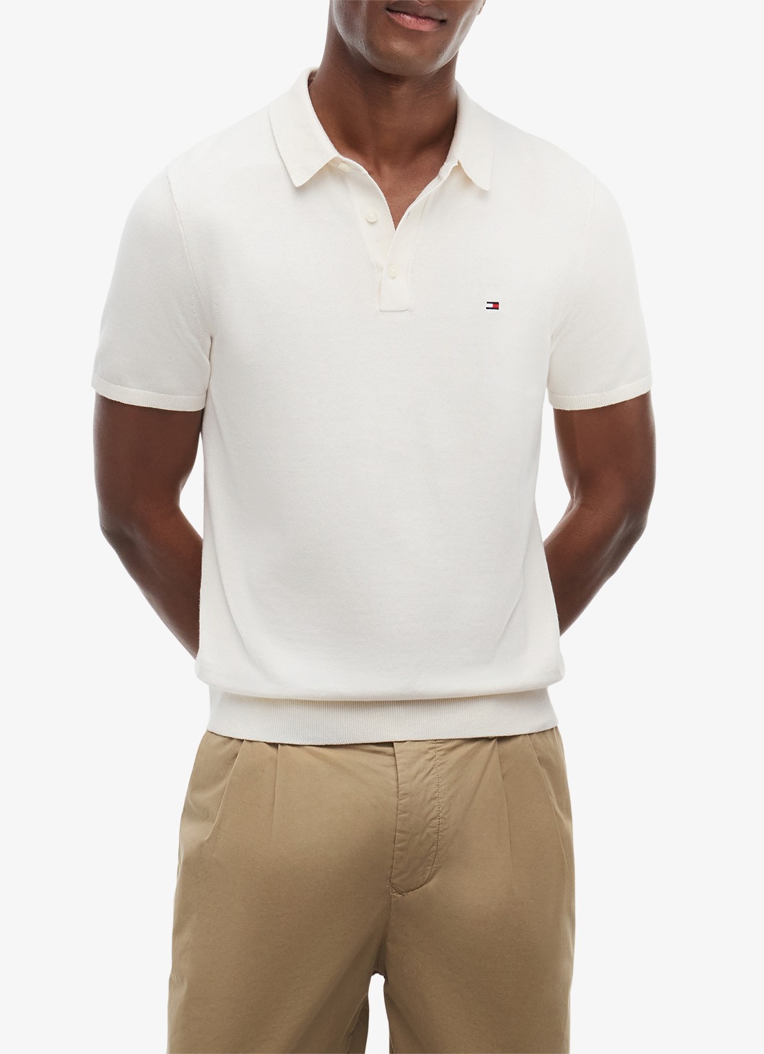 Tommy Hilfiger Regular fit polo met logoborduring - detail 3 gebroken wit