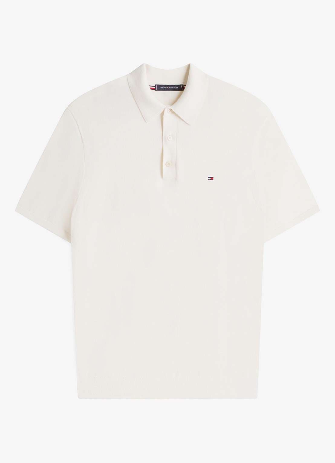 Tommy Hilfiger Regular fit polo met logoborduring - voorkant gebroken wit