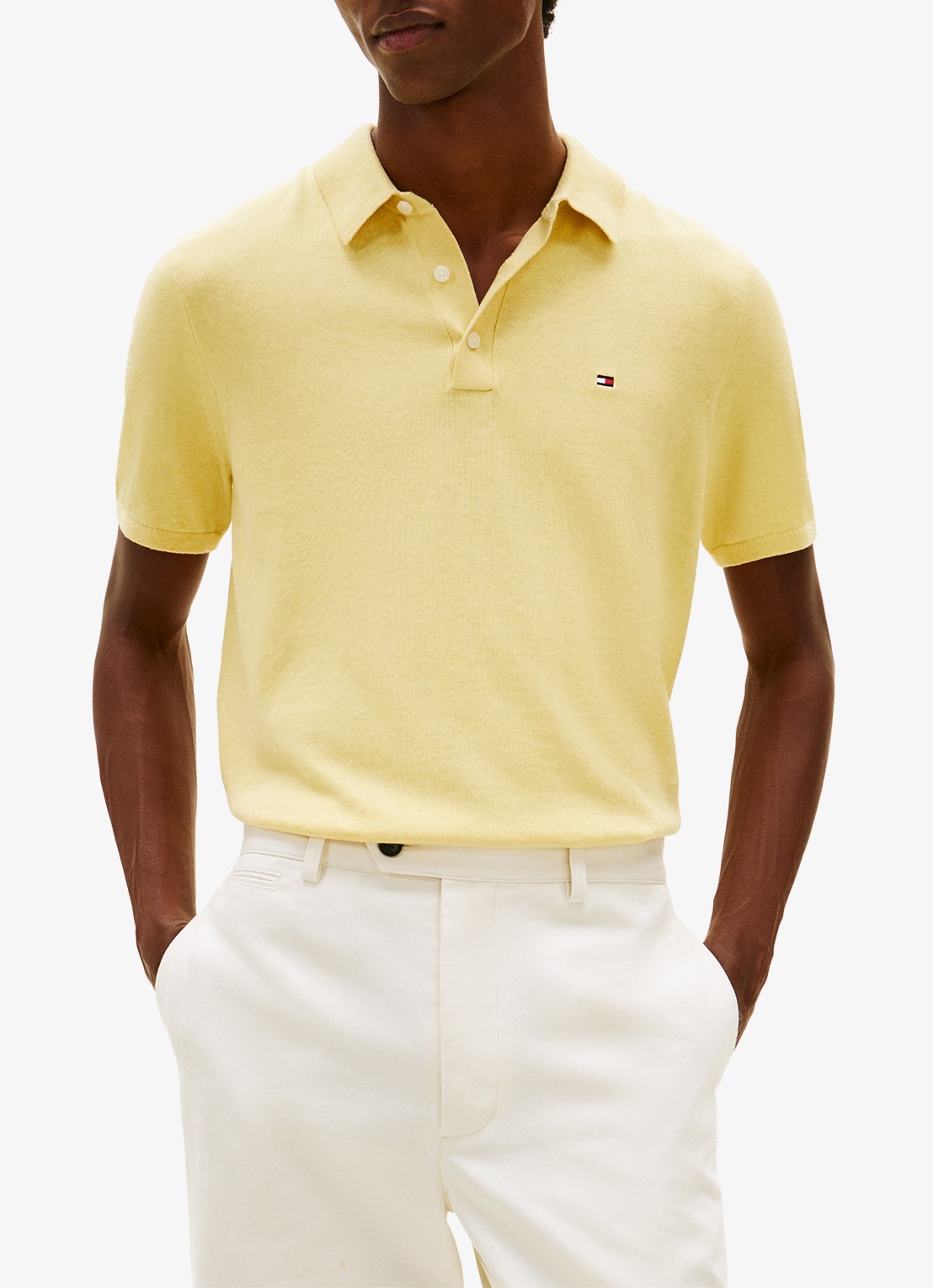 Tommy Hilfiger Regular fit polo met logoborduring - detail geel