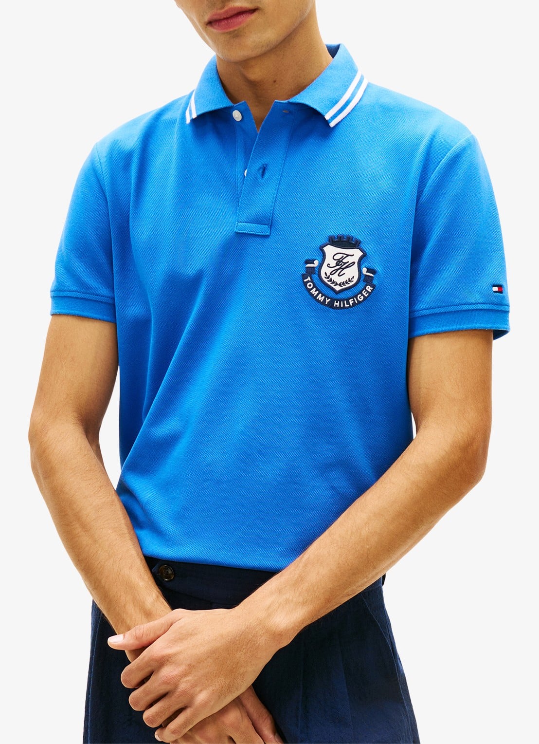 Tommy Hilfiger Regular fit polo met logoborduring - detail 4 royaalblauw