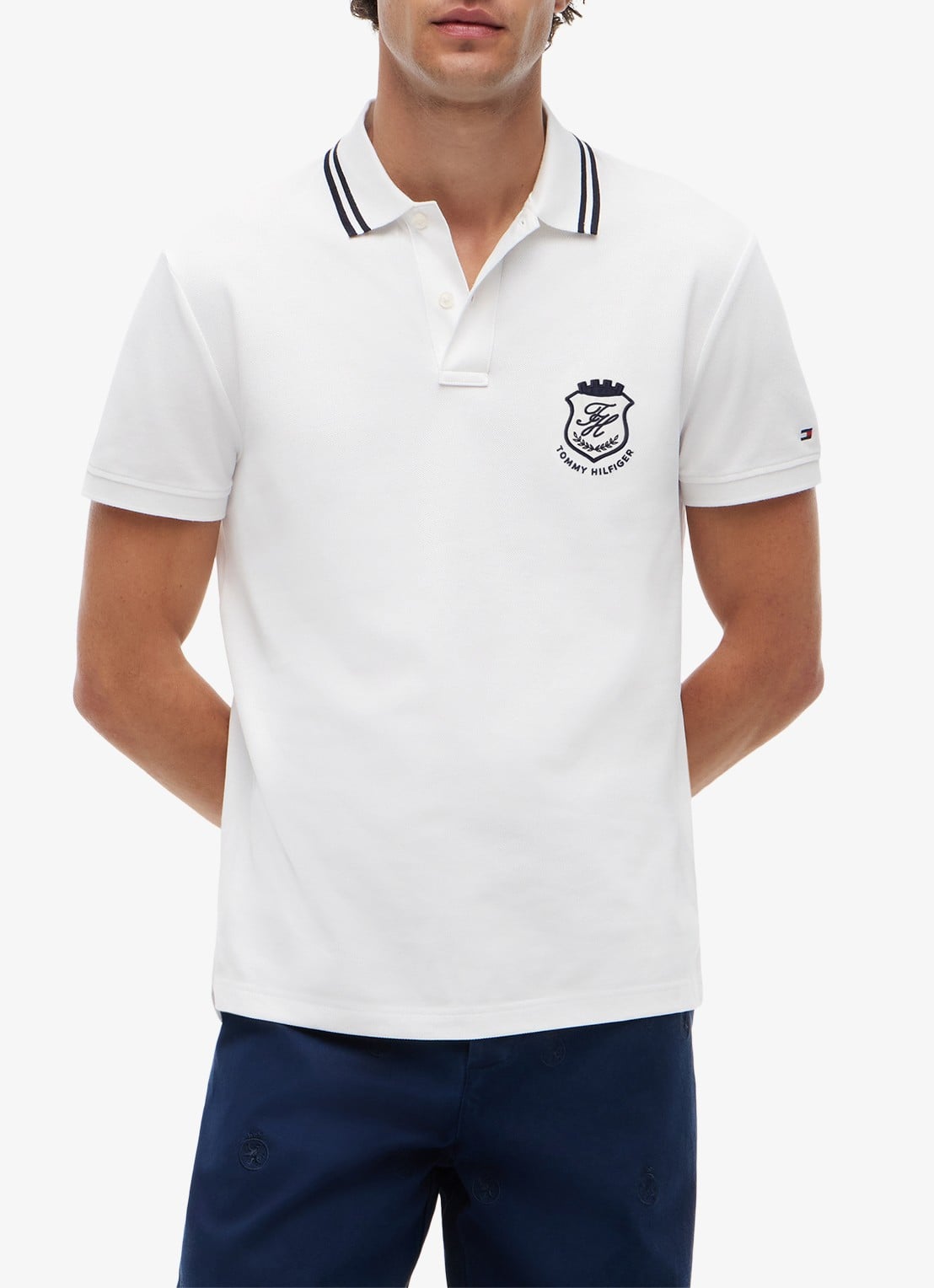 Tommy Hilfiger Regular fit polo met logoborduring - detail 3 wit
