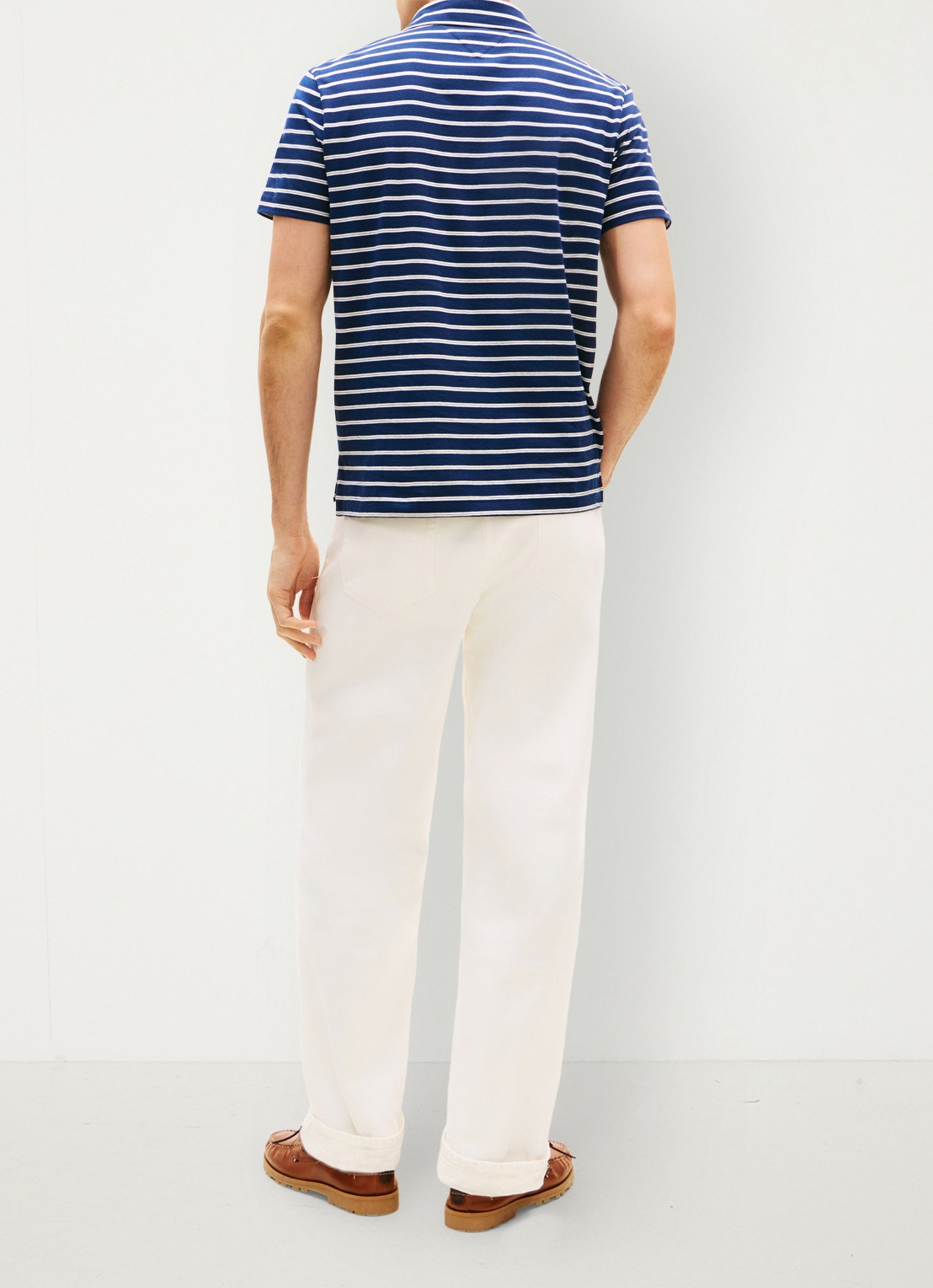 Tommy Hilfiger Regular fit polo met streepprint en borstzak - achterkant 5 donkerblauw