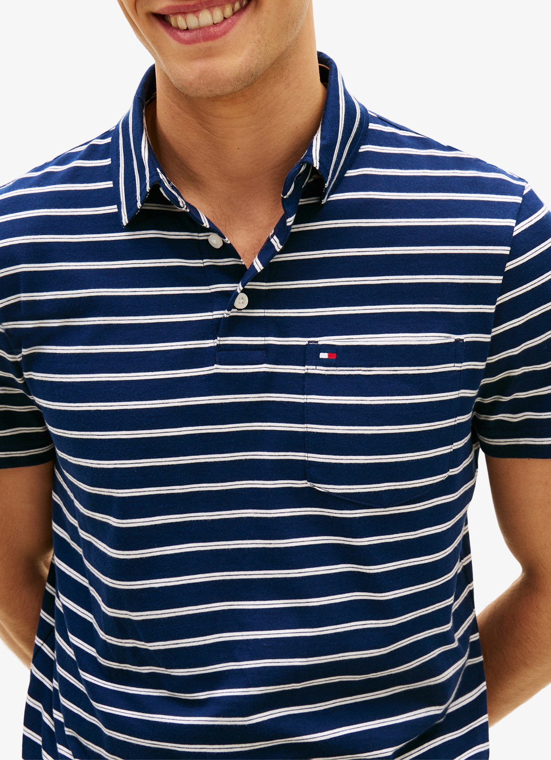 Tommy Hilfiger Regular fit polo met streepprint en borstzak - detail 2 donkerblauw
