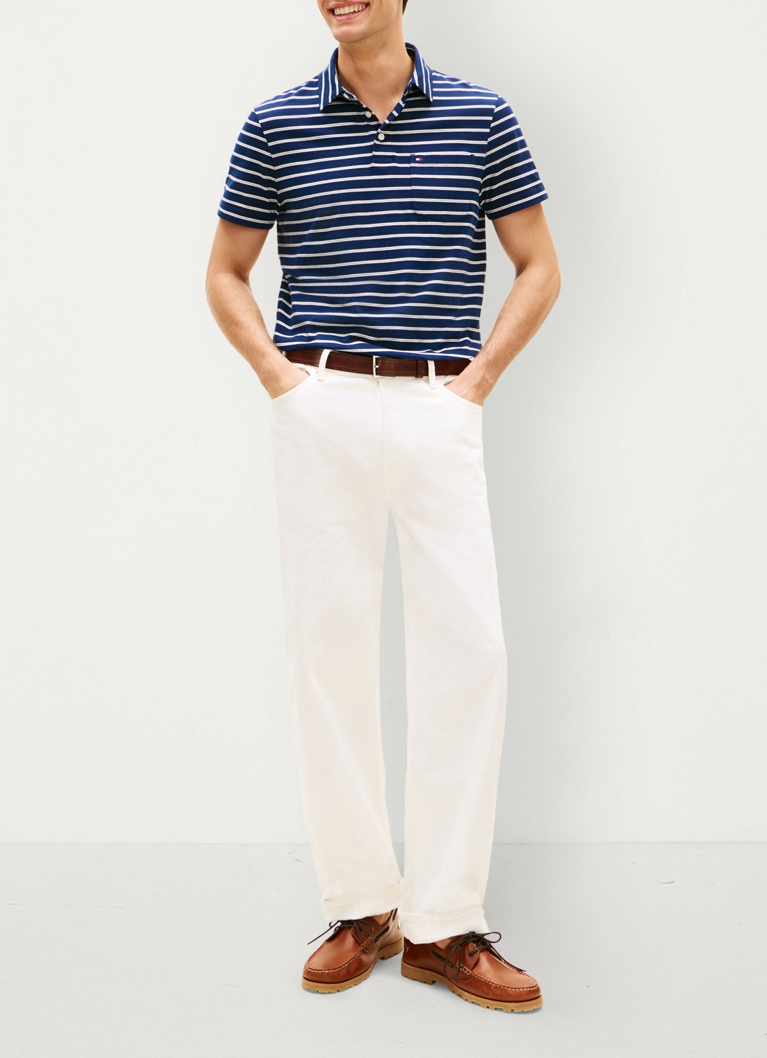 Tommy Hilfiger Regular fit polo met streepprint en borstzak - voorkant 4 donkerblauw