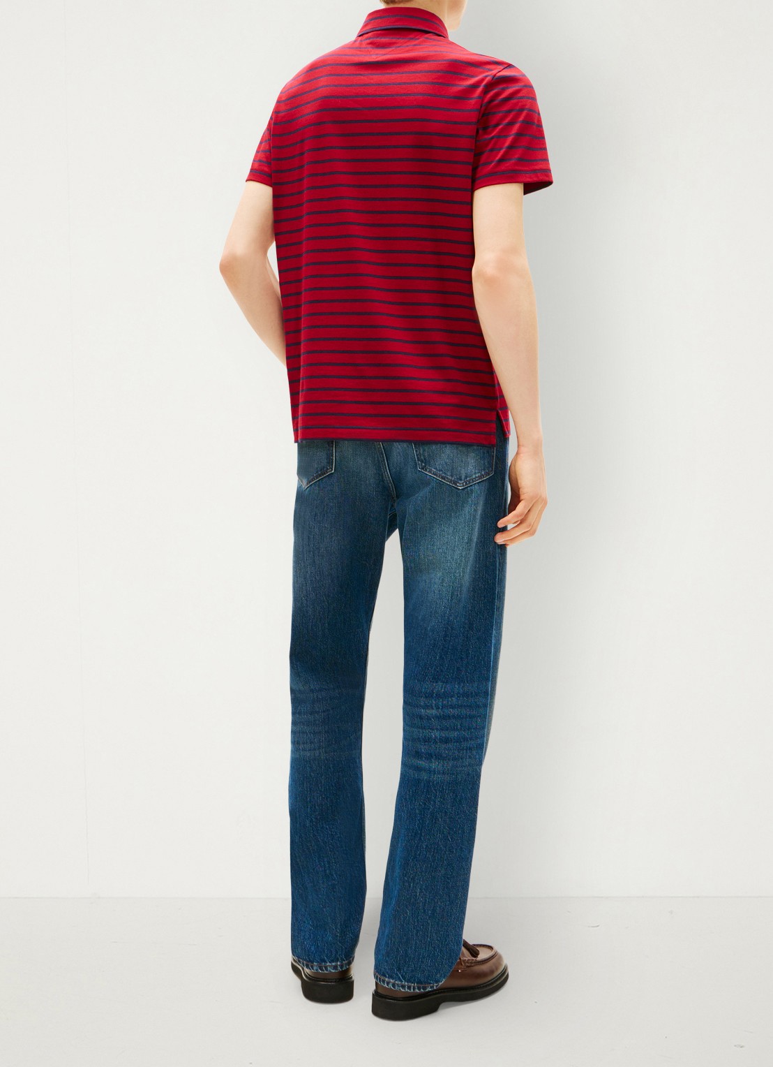 Tommy Hilfiger Regular fit polo met streepprint en borstzak - achterkant donkerrood