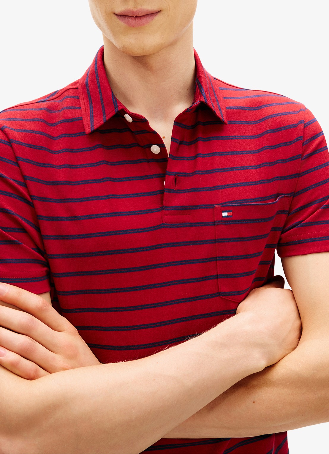 Tommy Hilfiger Regular fit polo met streepprint en borstzak - detail 5 donkerrood