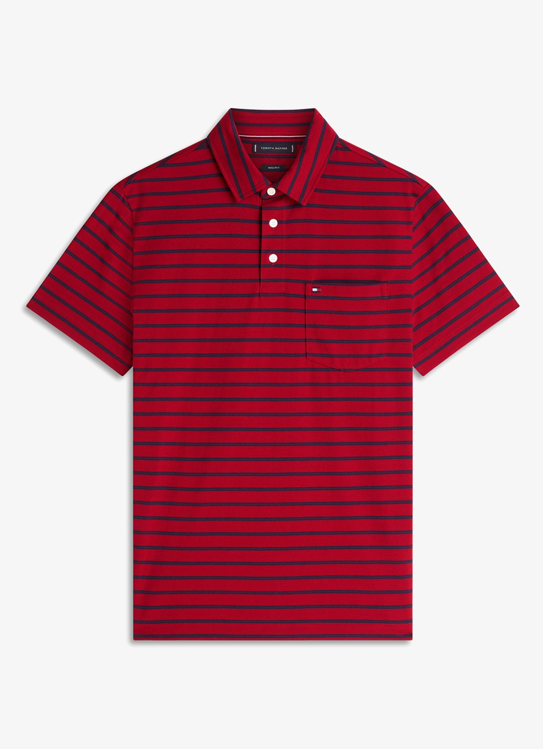 Tommy Hilfiger Regular fit polo met streepprint en borstzak - voorkant 2 donkerrood