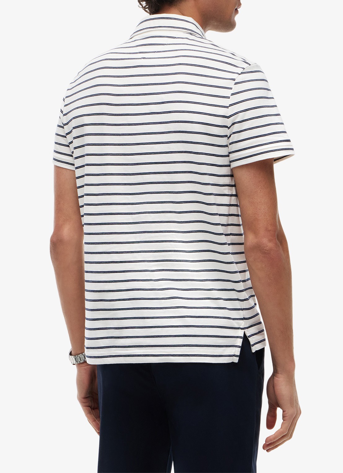 Tommy Hilfiger Regular fit polo met streepprint en borstzak - achterkant 5 gebroken wit