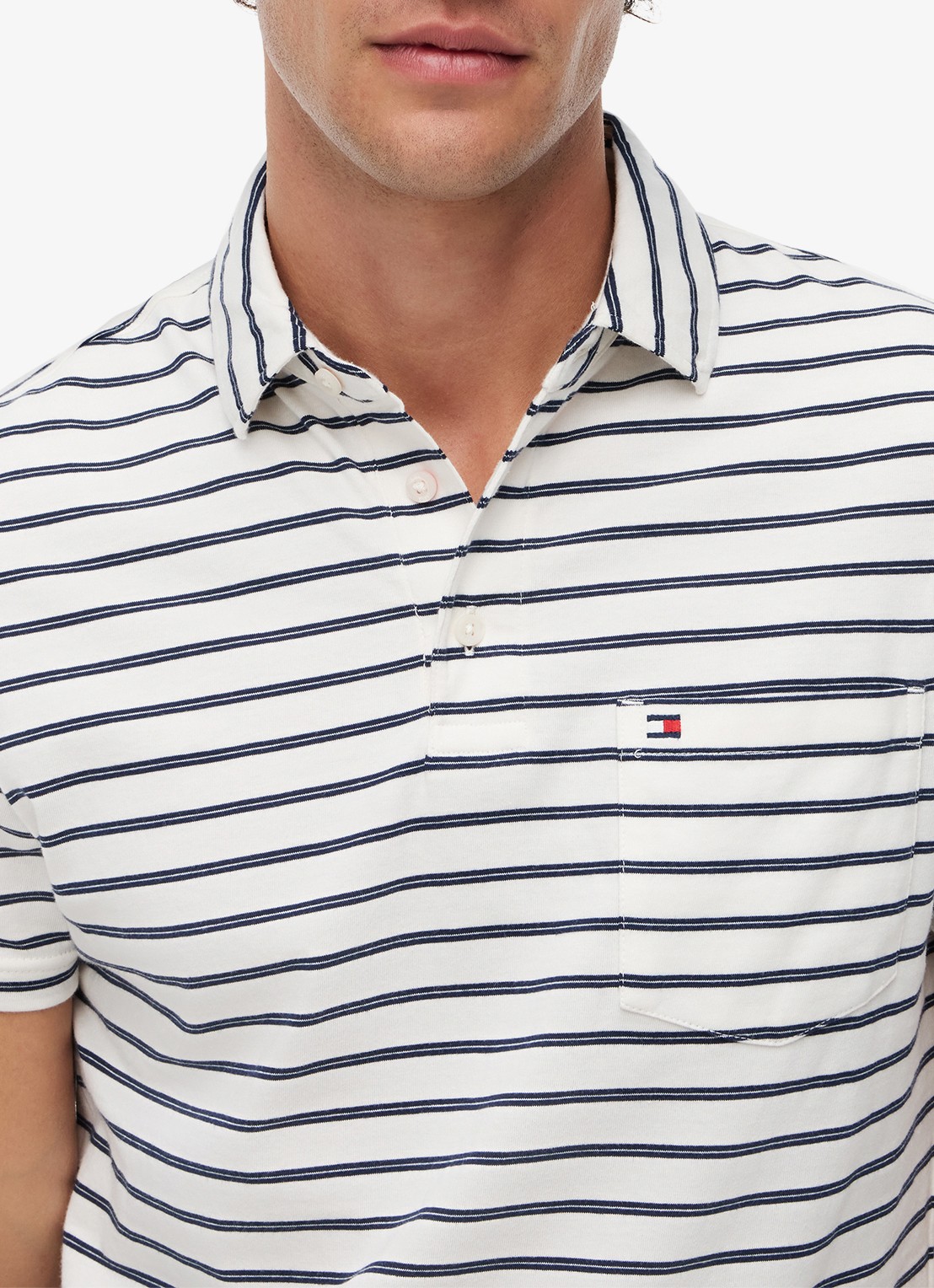 Tommy Hilfiger Regular fit polo met streepprint en borstzak - detail 4 gebroken wit