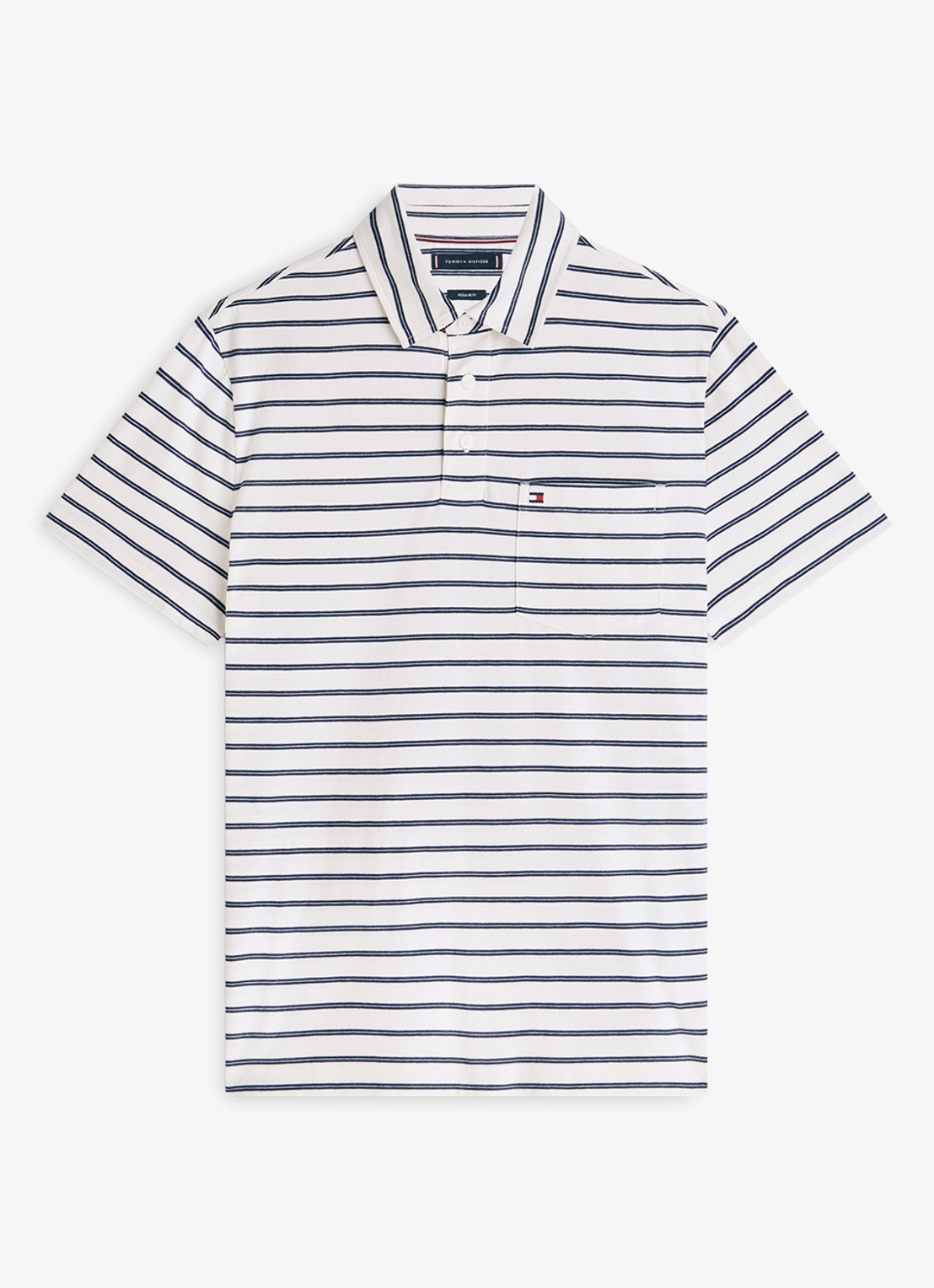 Tommy Hilfiger Regular fit polo met streepprint en borstzak - voorkant gebroken wit
