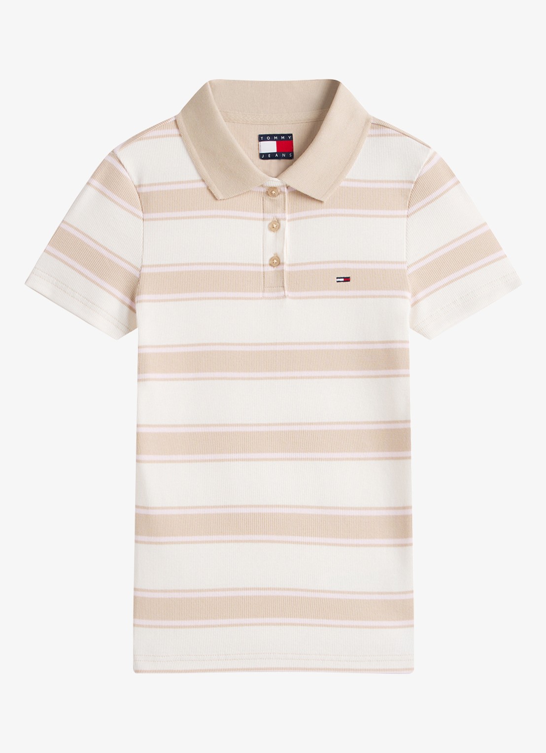 Tommy Hilfiger Regular fit polo met streepprint - voorkant 4 beige
