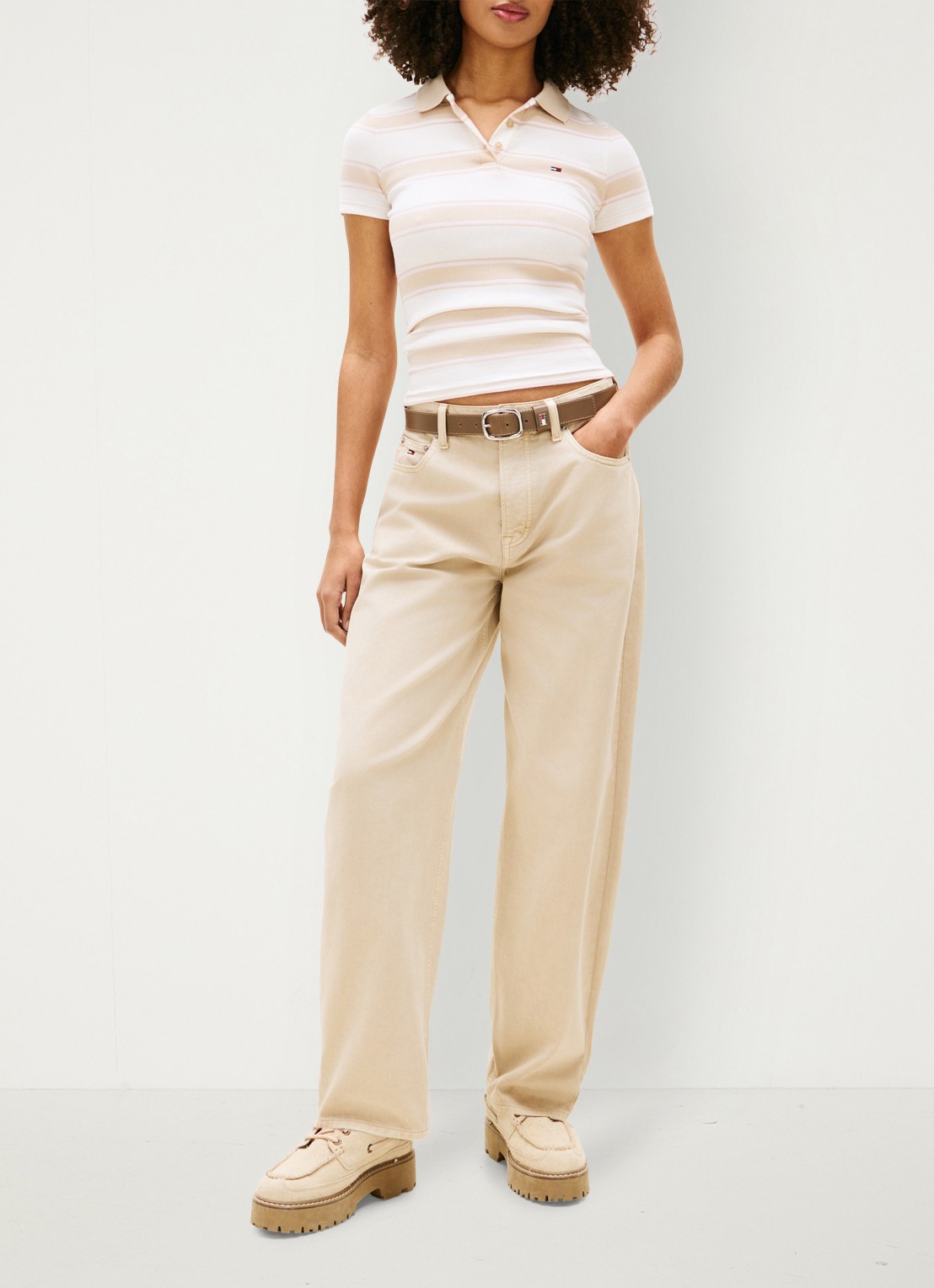 Tommy Hilfiger Regular fit polo met streepprint - voorkant 5 beige