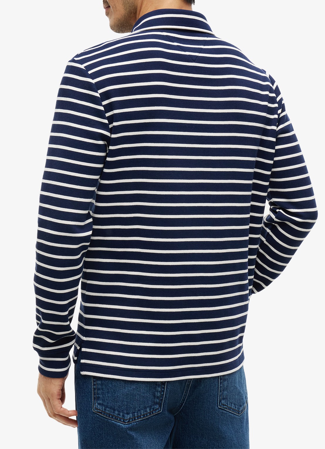 Tommy Hilfiger Regular fit polo met streepprint - achterkant 5 donkerblauw