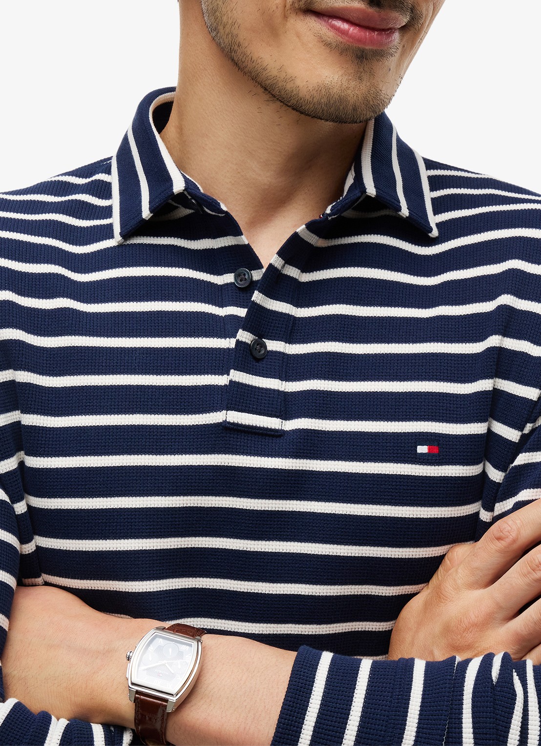 Tommy Hilfiger Regular fit polo met streepprint - detail 2 donkerblauw