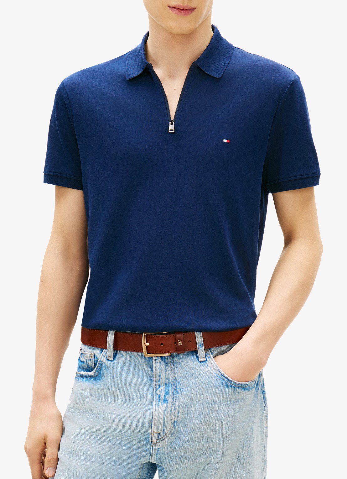 Tommy Hilfiger Regular fit polo van katoen - detail 4 donkerblauw