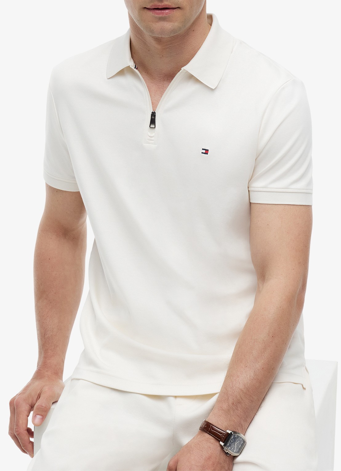 Tommy Hilfiger Regular fit polo van katoen - detail 5 ivoor