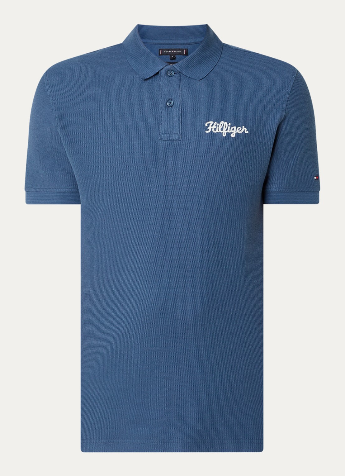 Tommy Hilfiger Regular fit polo van piqué katoen met logoborduring  - voorkant 3 petrol