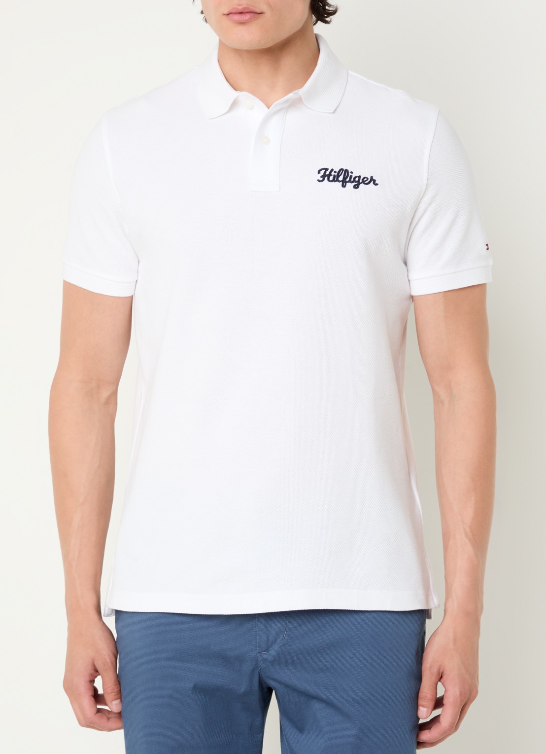 Tommy Hilfiger Regular fit polo van piqué katoen met logoborduring  - detail wit
