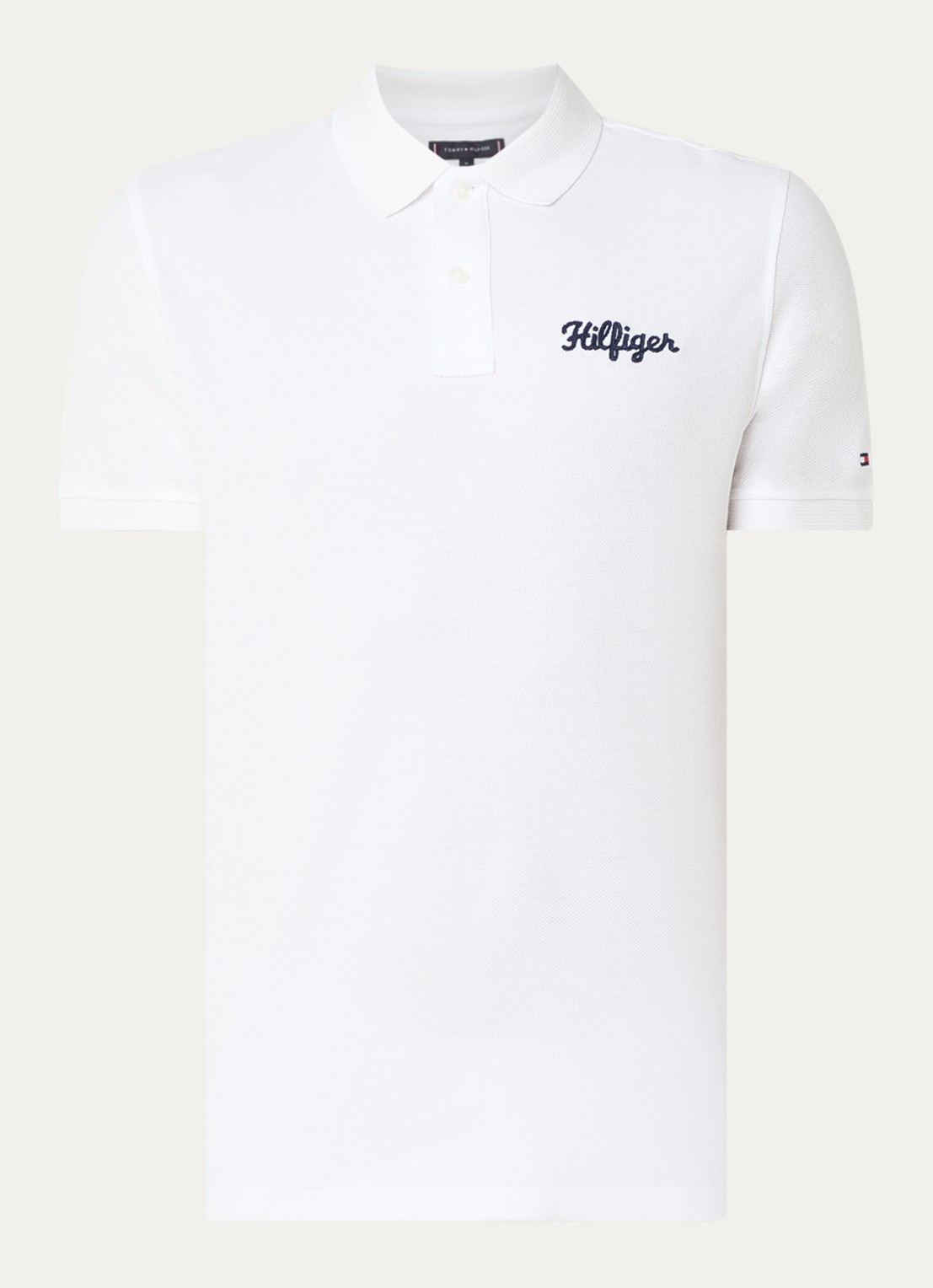 Tommy Hilfiger Regular fit polo van piqué katoen met logoborduring  - voorkant 2 wit