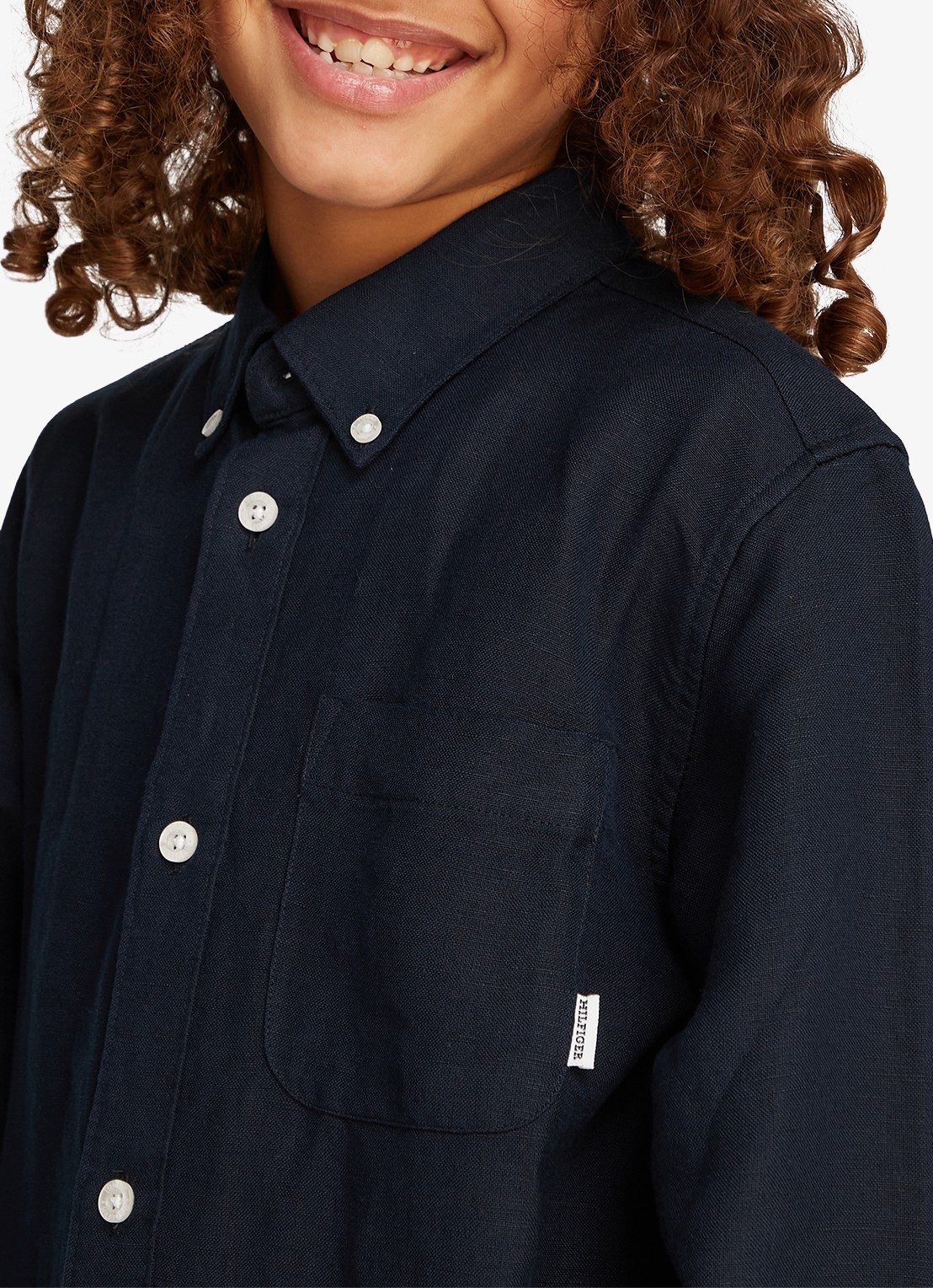Tommy Hilfiger Relaxed fit overhemd in linnenblend - detail 4 donkerblauw